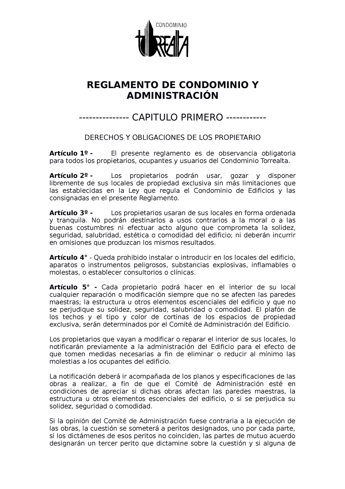 Reglamento De Condominio Y Administración Reglamento De Condominio Y AdministraciÓn Capitulo 7687