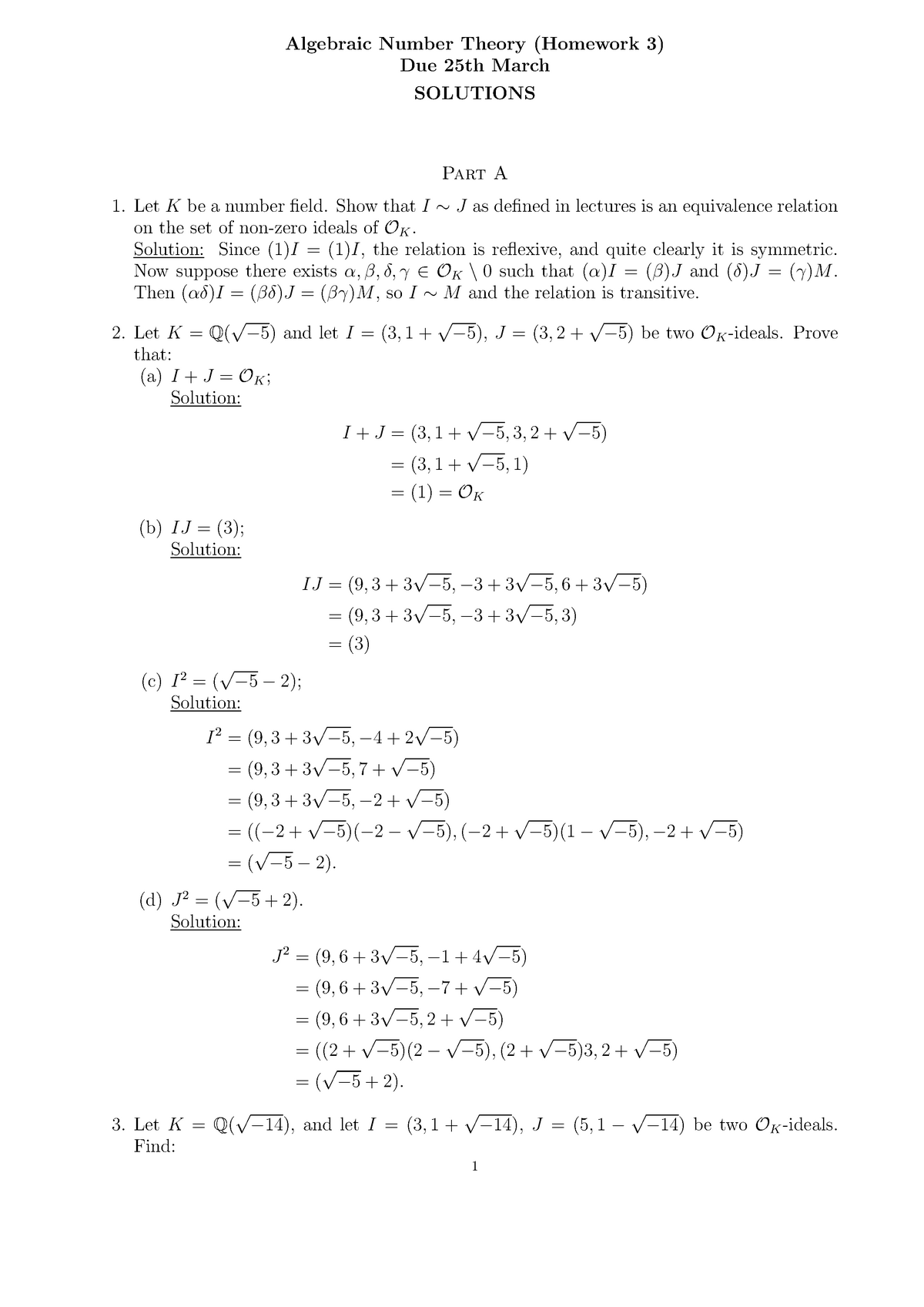 Algebraic Number Theory HW 3 Solutions - Algebraic Number Theory ...