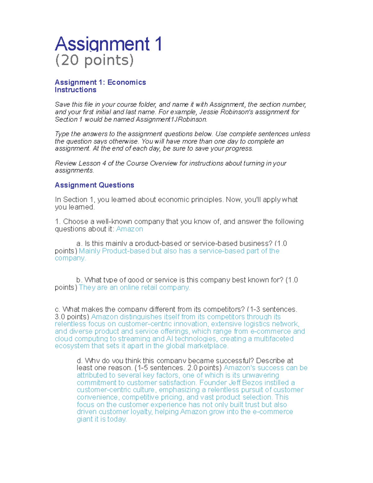 assignment 1 (20 points) assignment 1 economics instructions