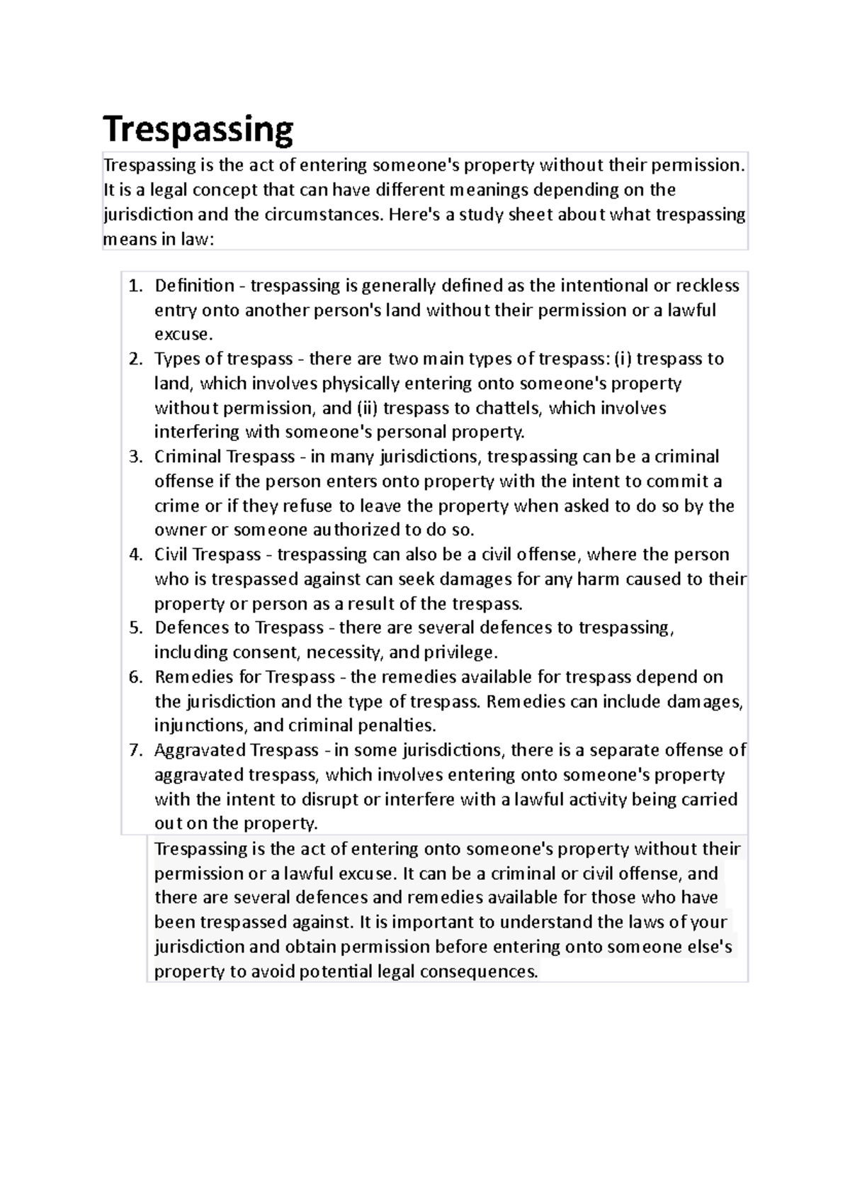 Trespassing Trespassing Trespassing is the act of entering someone's property without their