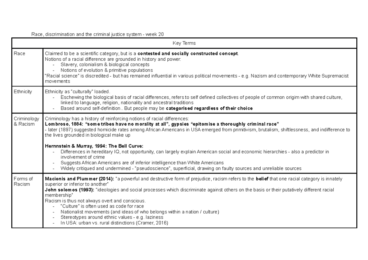 Week 20 race, discrimination and the criminal justice system - Race ...