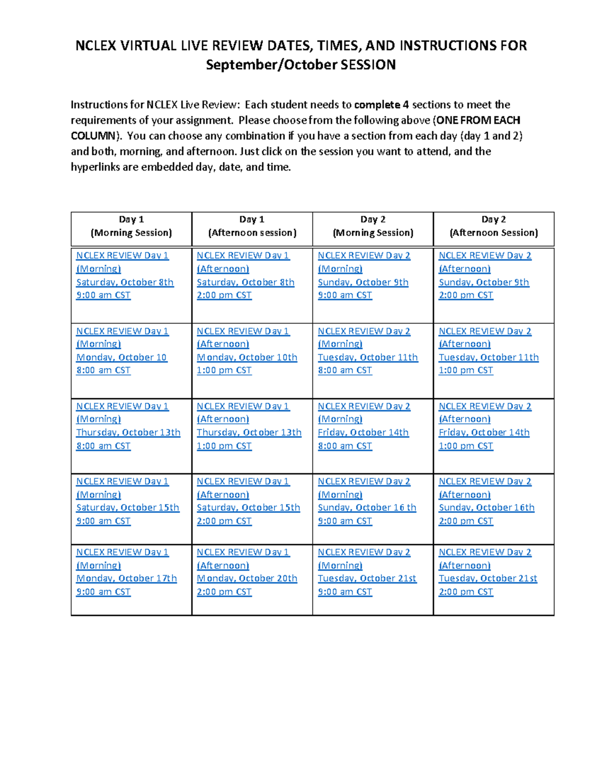 Nclex PDF for Review11 NCLEX VIRTUAL LIVE REVIEW DATES, TIMES, AND