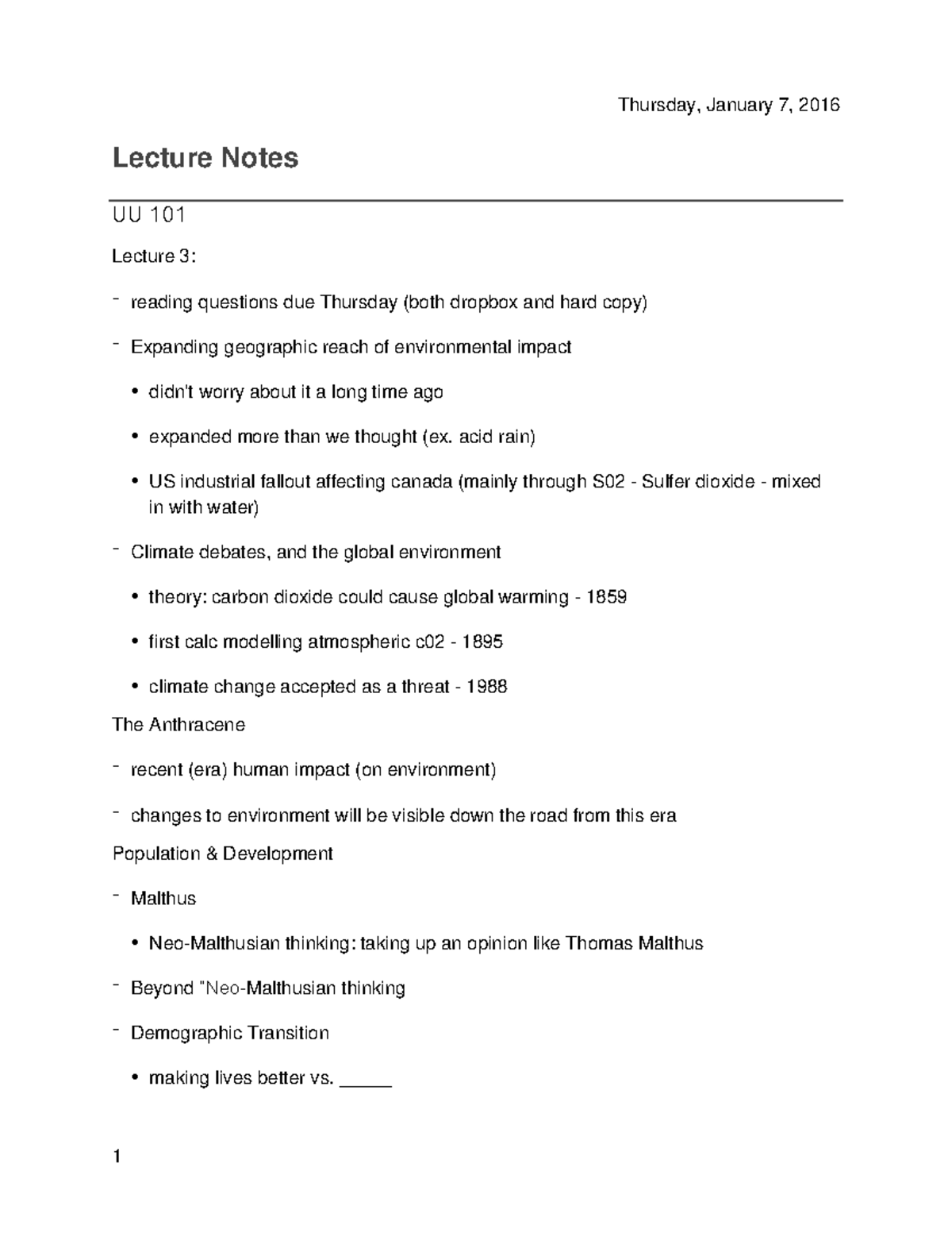 UU 101 Notes (incomplete class notes) - Lecture Notes UU 101 Lecture 3 ...