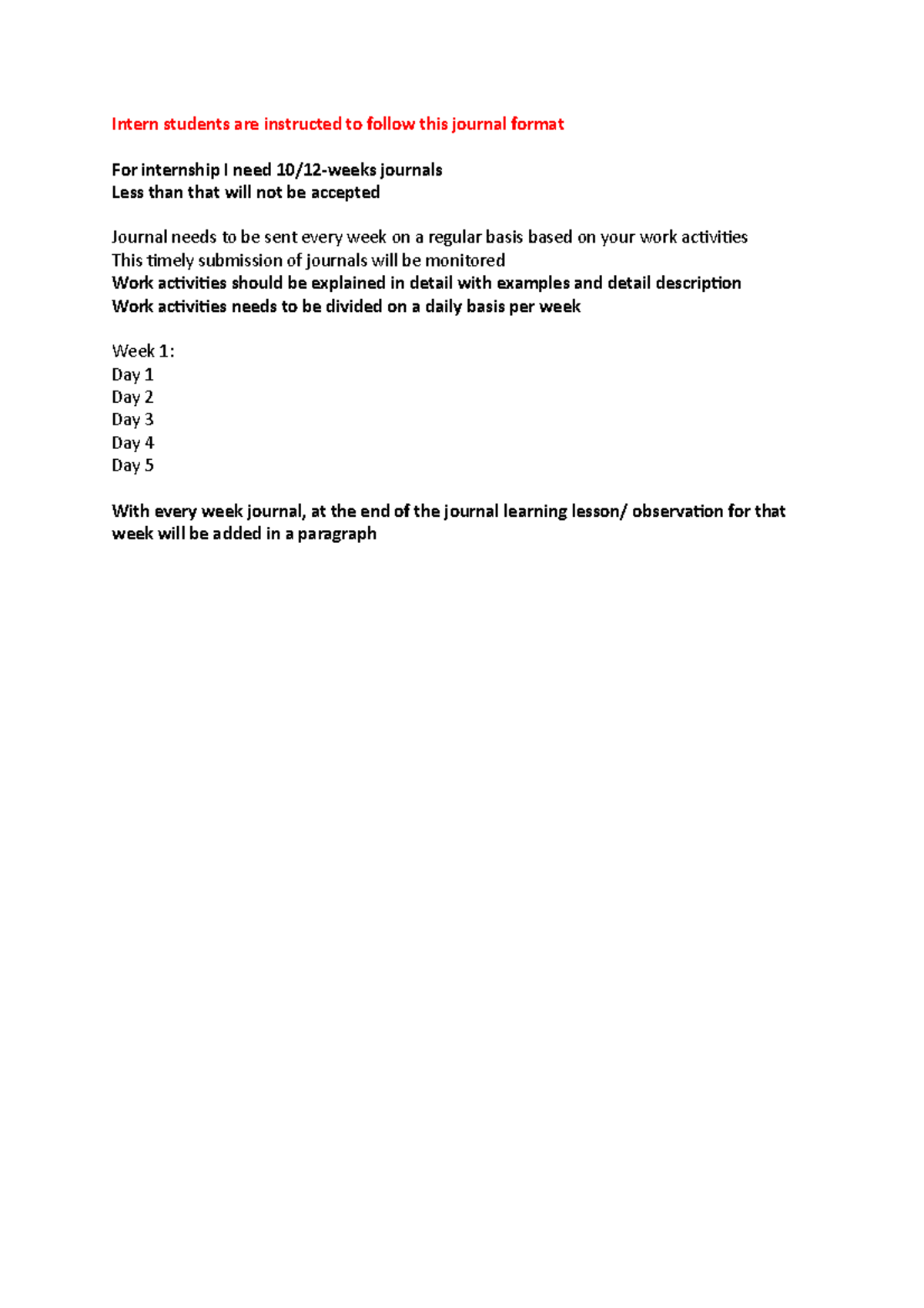 Journal Format Intern Students Are Instructed To Follow This Journal 