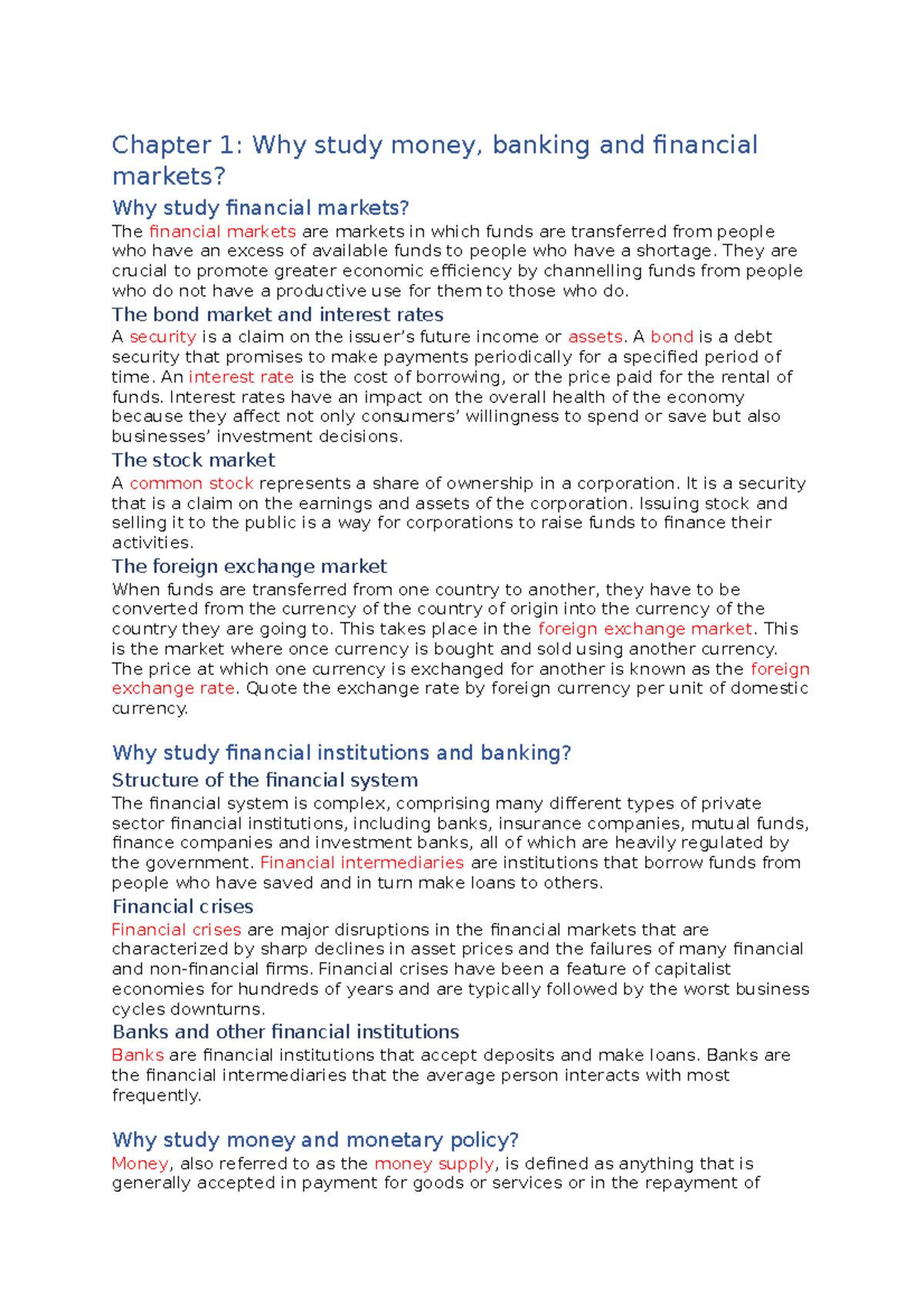 Chapter 1 of Economics of Banking Chapter 1 Why study money, banking