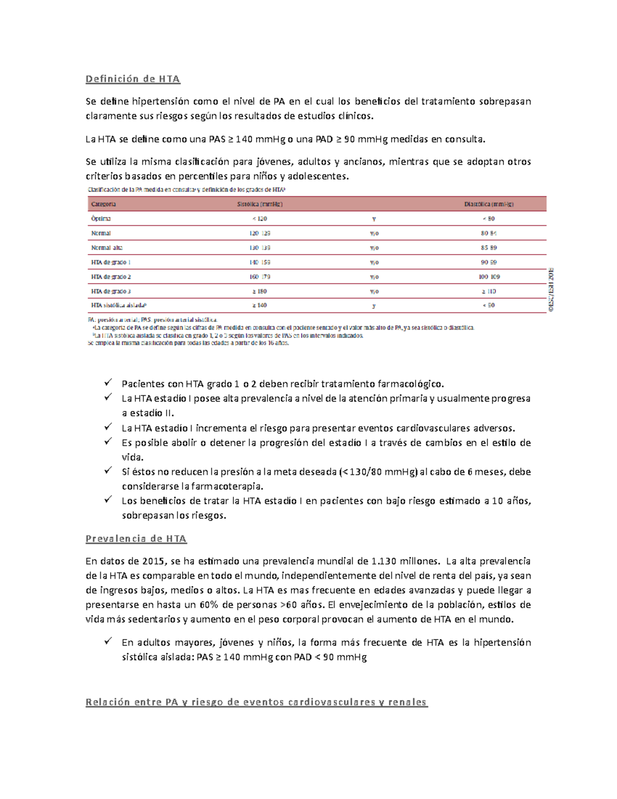 Resumen HTA Definición de HTA Se define hipertensión como el nivel de