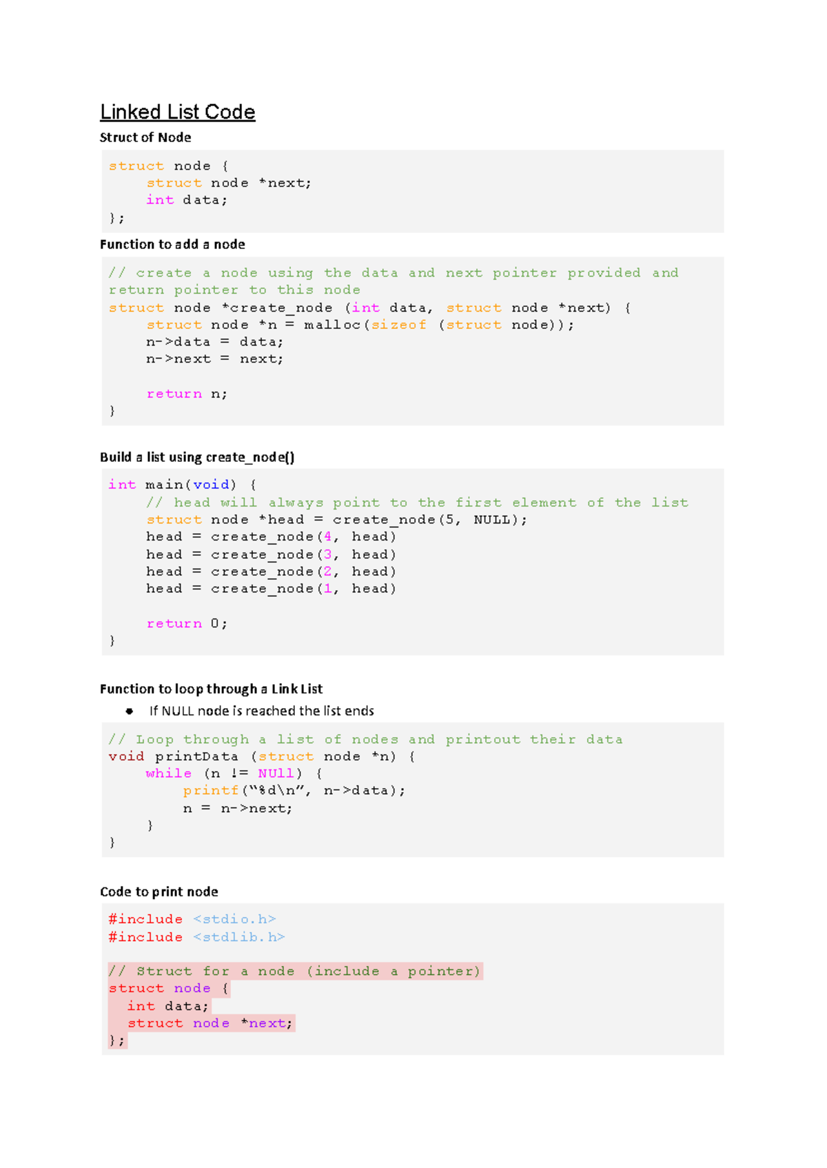 Linked List Code - Summary Introduction to Programming - Linked List ...