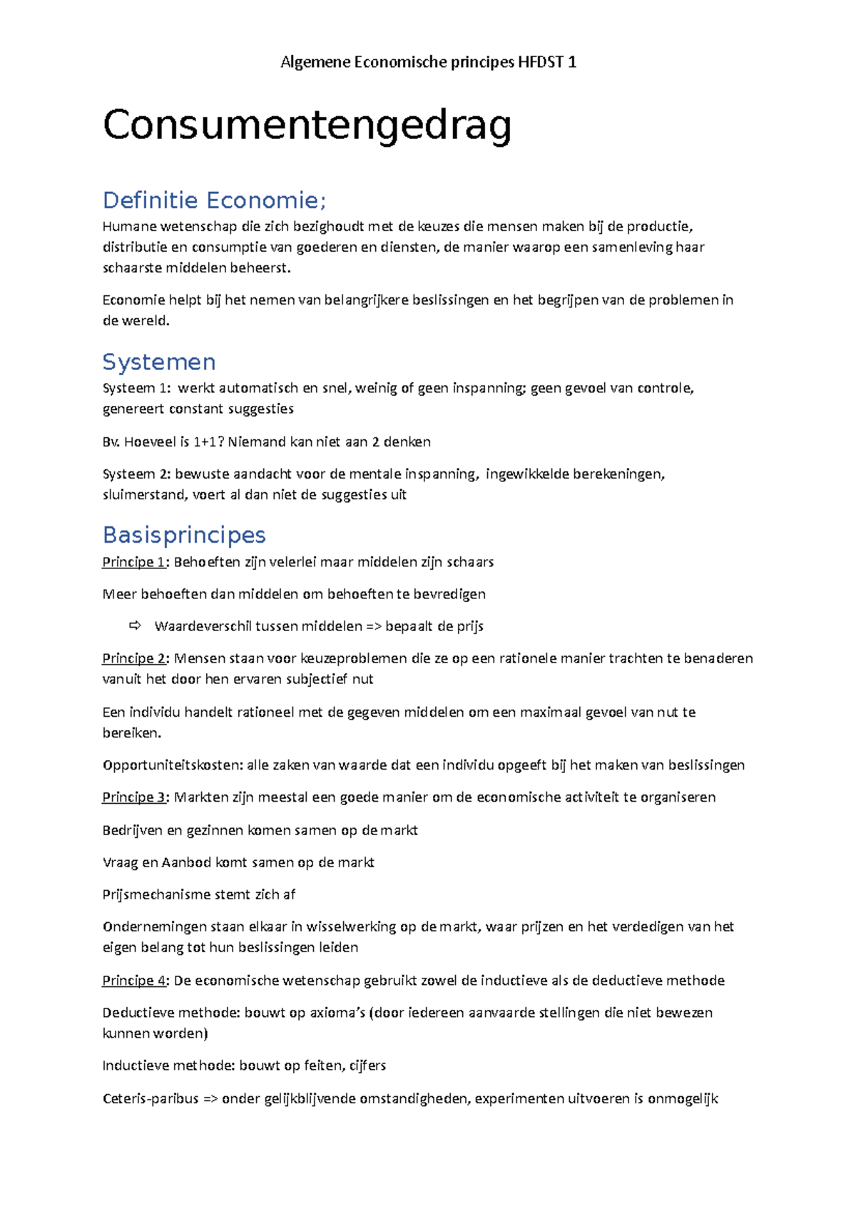 Hfdst 1 samenvatting Consumentengedrag Definitie Economie; Humane