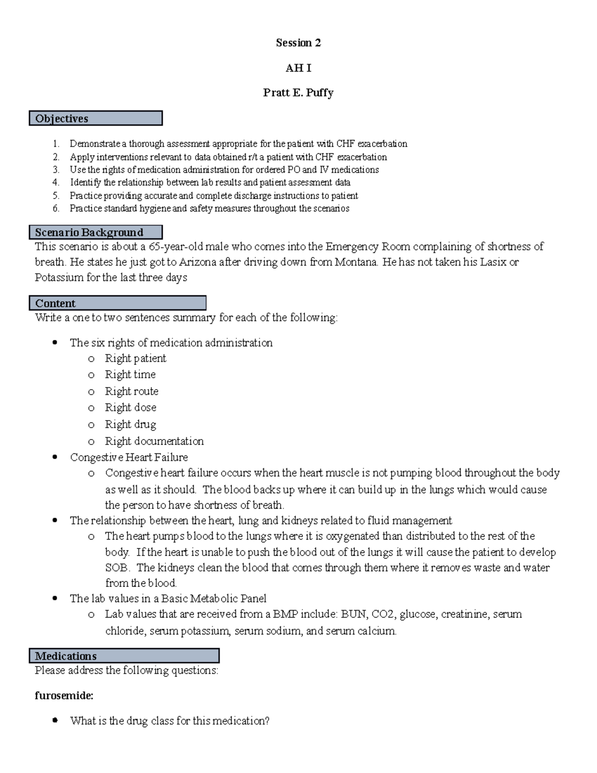 Student Simulation Preparation Worksheet AH I Session 2 Pratt Puffy ...