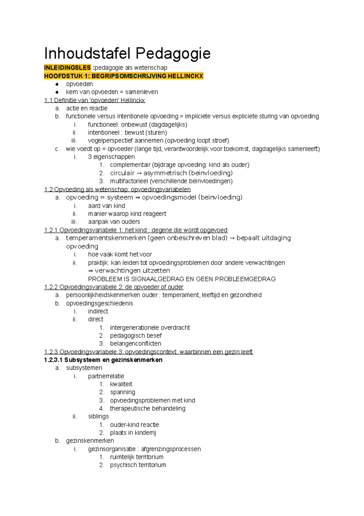 Inhoudstafel Pedagogie - Inhoudstafel Pedagogie INLEIDINGSLES ...