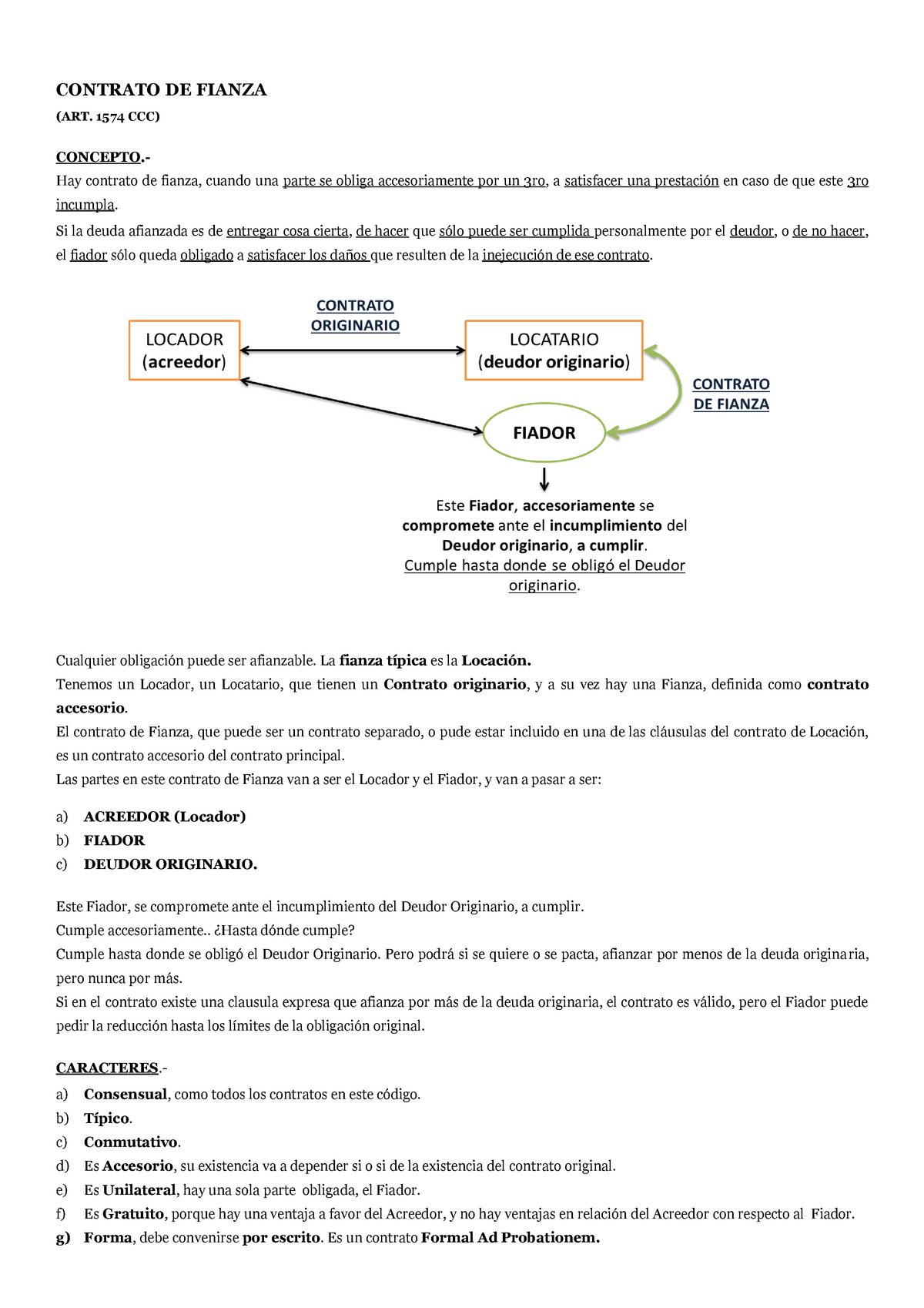 Contrato DE Fianza - CONTRATO DE FIANZA (ART. 1574 CCC) CONCEPTO.- Hay ...