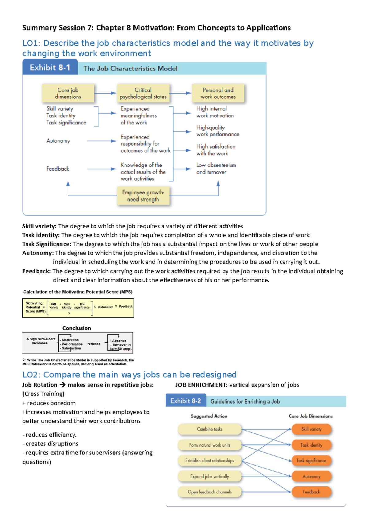 Summary Session 7, Chapter 8 Motivation II From Choncepts to ...