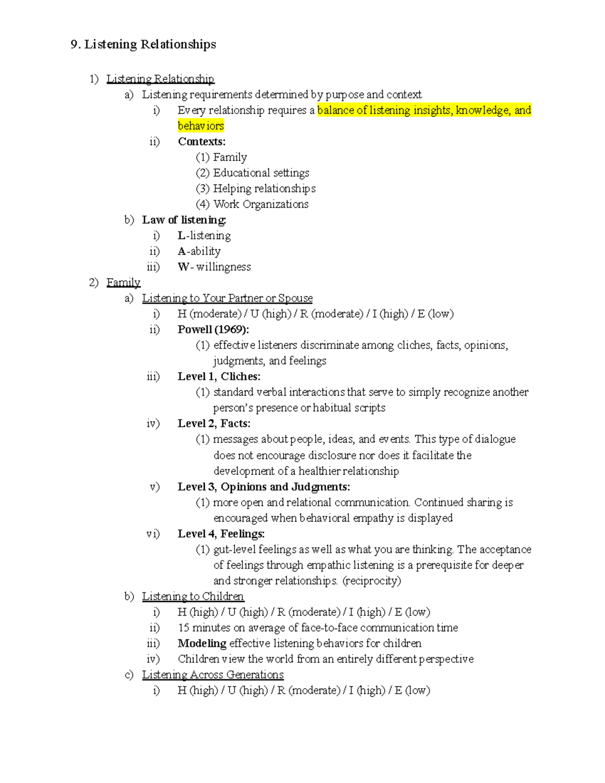 Ch. 9-Listening Relationships - 9. Listening Relationships Listening ...