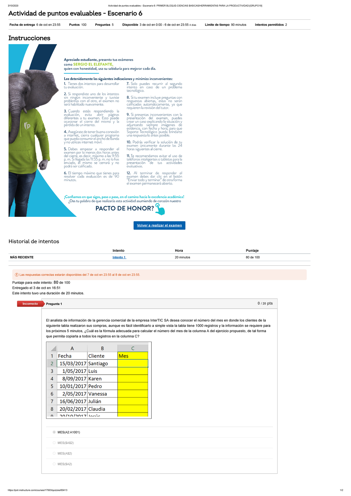 Examen 10 Octubre 2020, Preguntas Y Respuestas - 3/10/2020 Actividad De ...