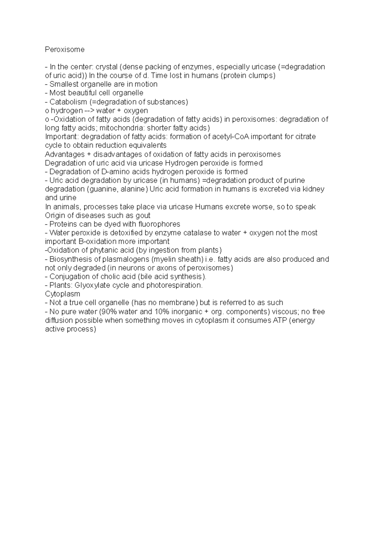 Peroxisome - Lecture notes 3 - Peroxisome In the center: crystal (dense ...