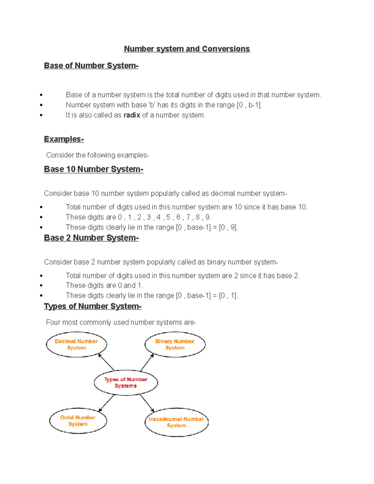 Number system and Conversions 1 - Number system and Conversions Base of ...