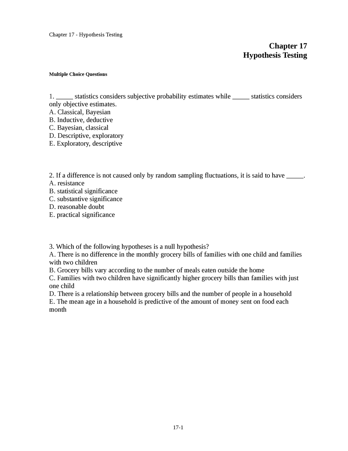 multiple choice questions on research hypothesis