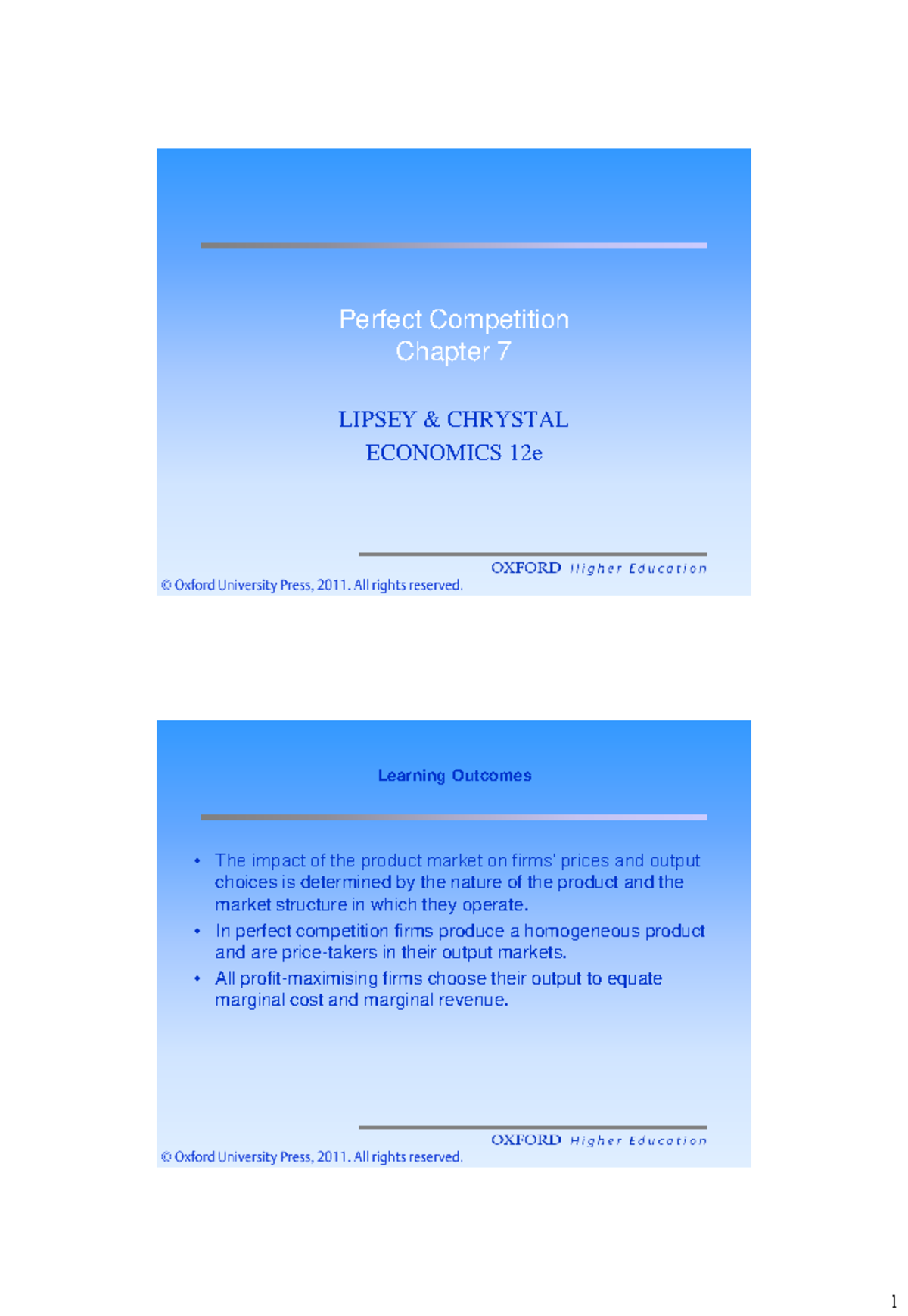 Ch 7 Perfect Competition Perfect Competition Chapter 7 LIPSEY