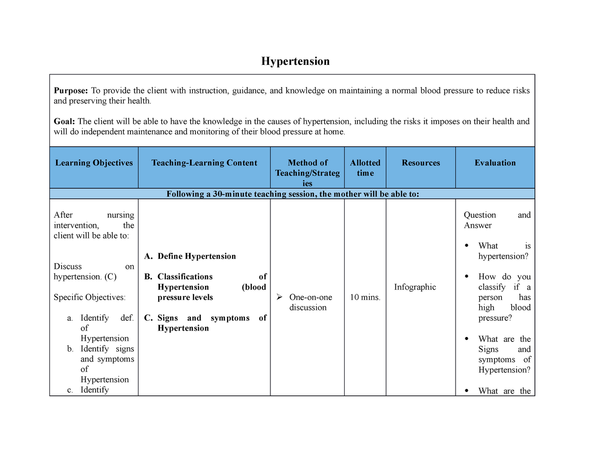 rle-health-teaching-plan-hypertension-purpose-to-provide-the-client