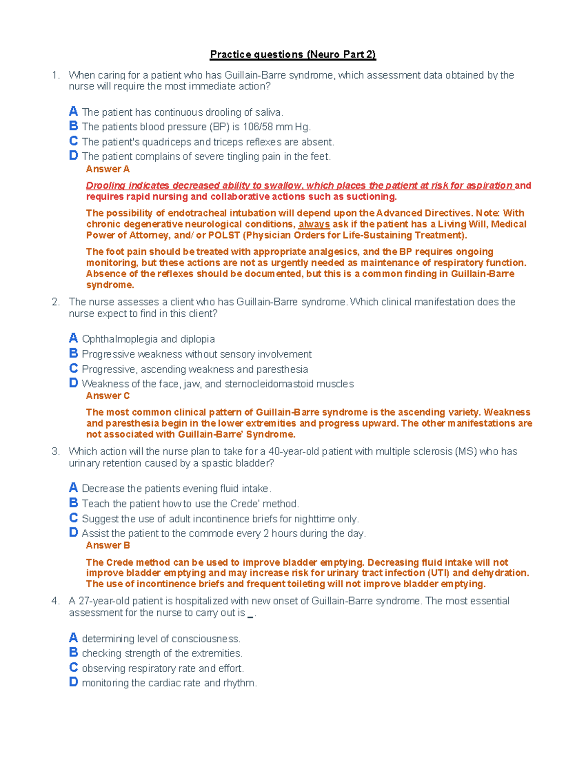 Tophat module 7 nclex questions Practice questions (Neuro Part 2) 1