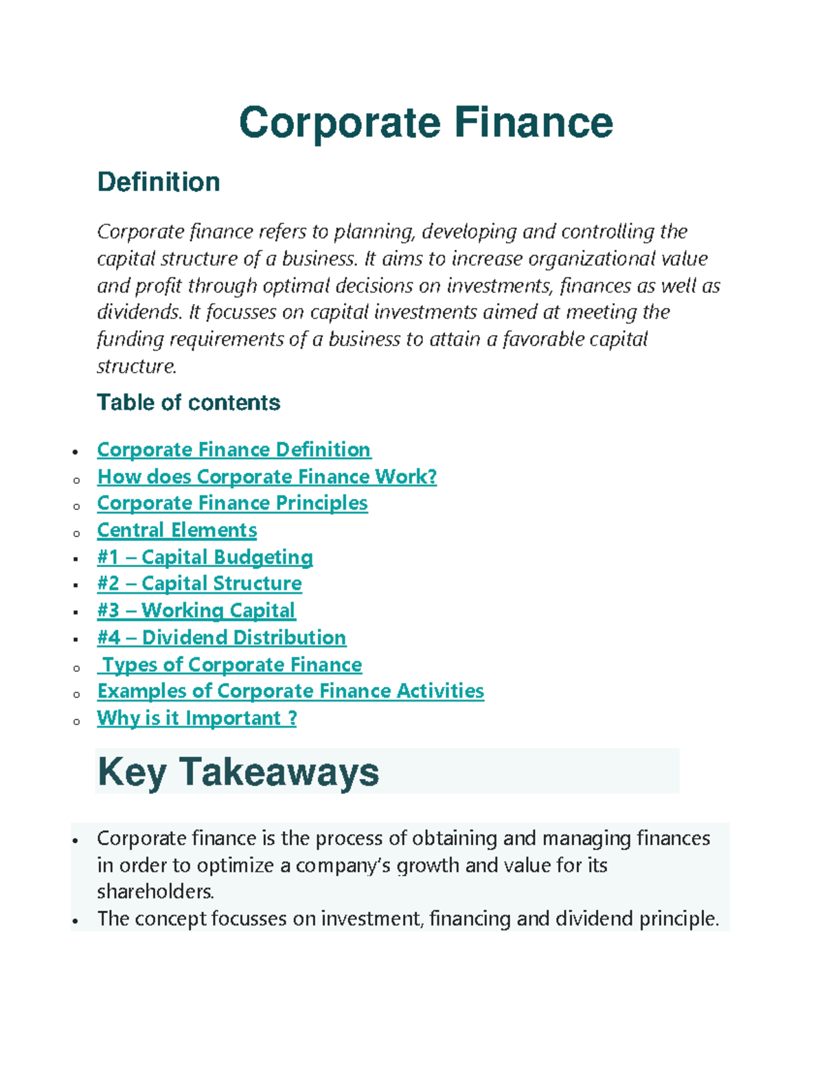 Corporate Finance - Corporate Finance Definition Corporate Finance ...