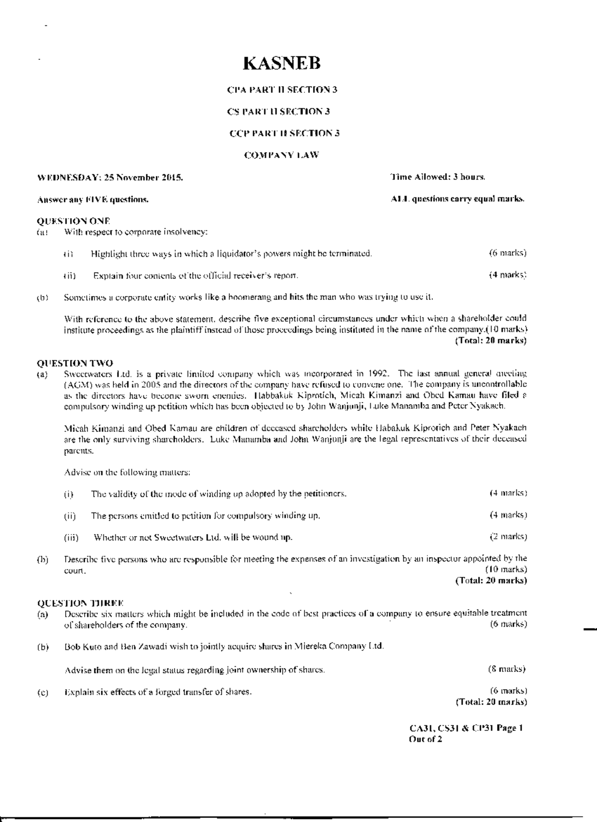 Binder 1 Company Law Revision Materials Business Law Studocu