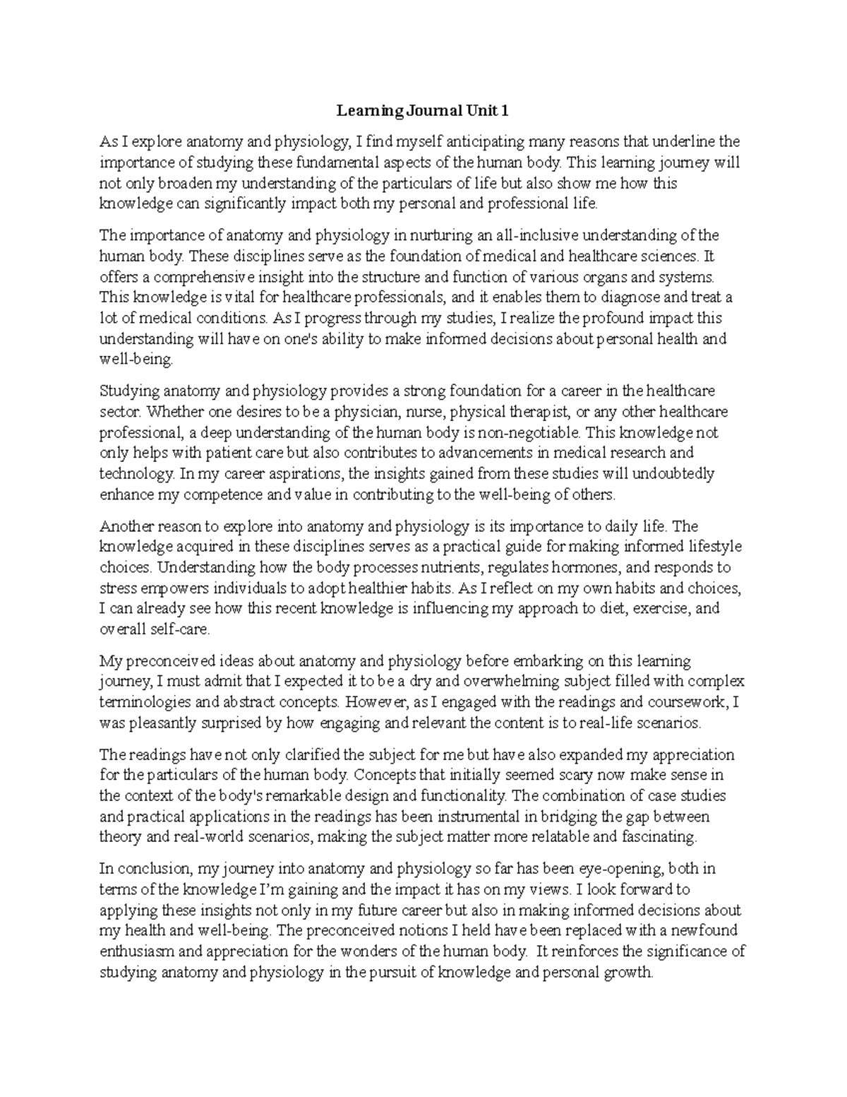 Anatomy Learning Journal Unit 1 - Learning Journal Unit 1 As I explore ...