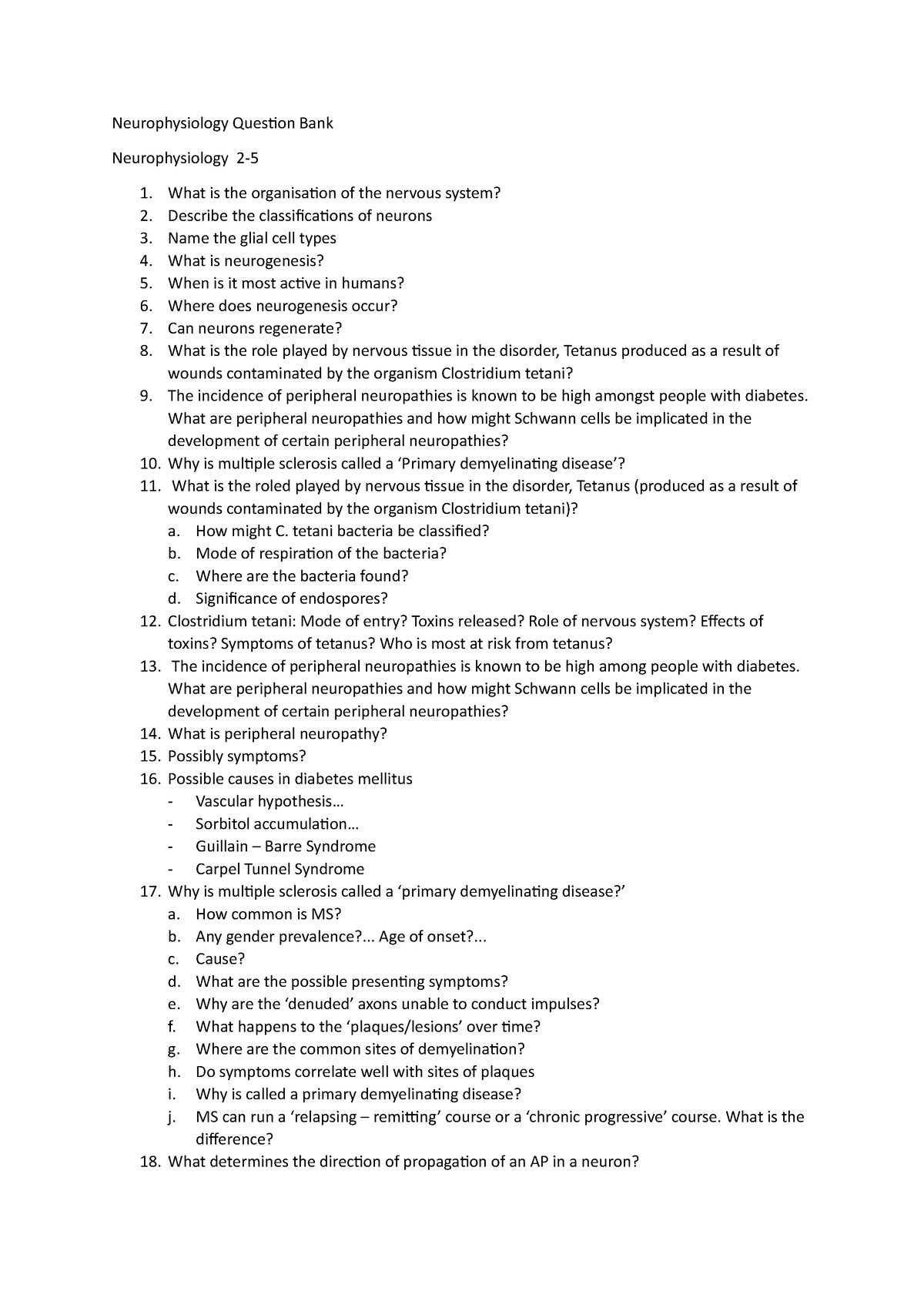 Neurophysiology Questions - What are peripheral neuropathies and how ...