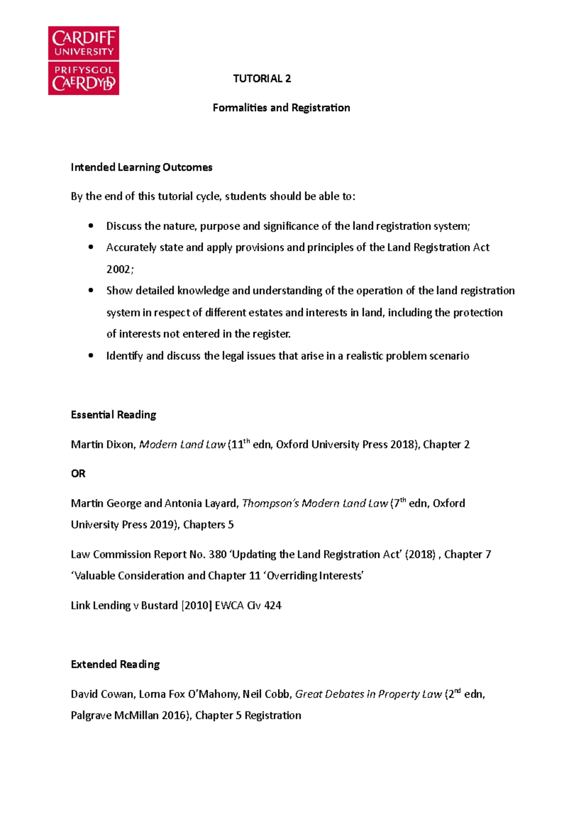 Tutorial Sheet 2 - TUTORIAL 2 Formaliies and Registraion Intended ...