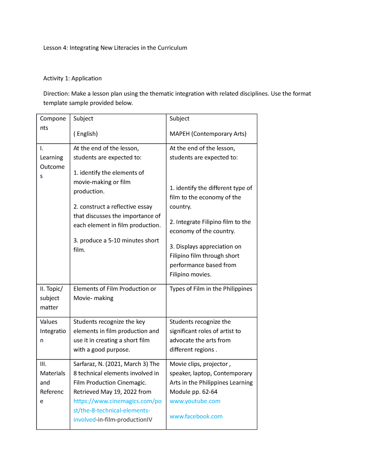 Lesson 4 - Give information - Lesson 4: Integrating New Literacies in ...