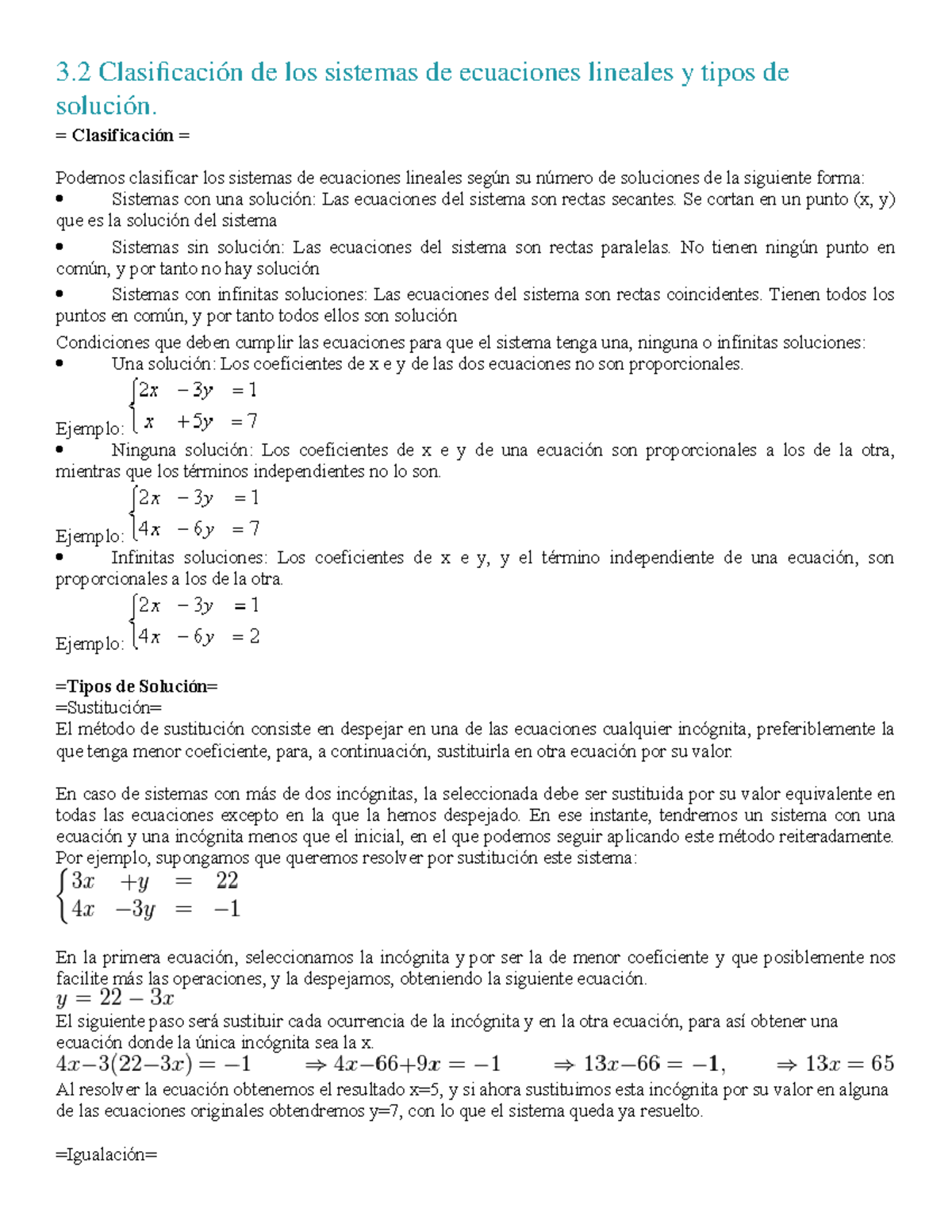 Clasificacion De Sistemas De Ecuaciones 3 Clasificación De Los Sistemas De Ecuaciones Lineales 5279