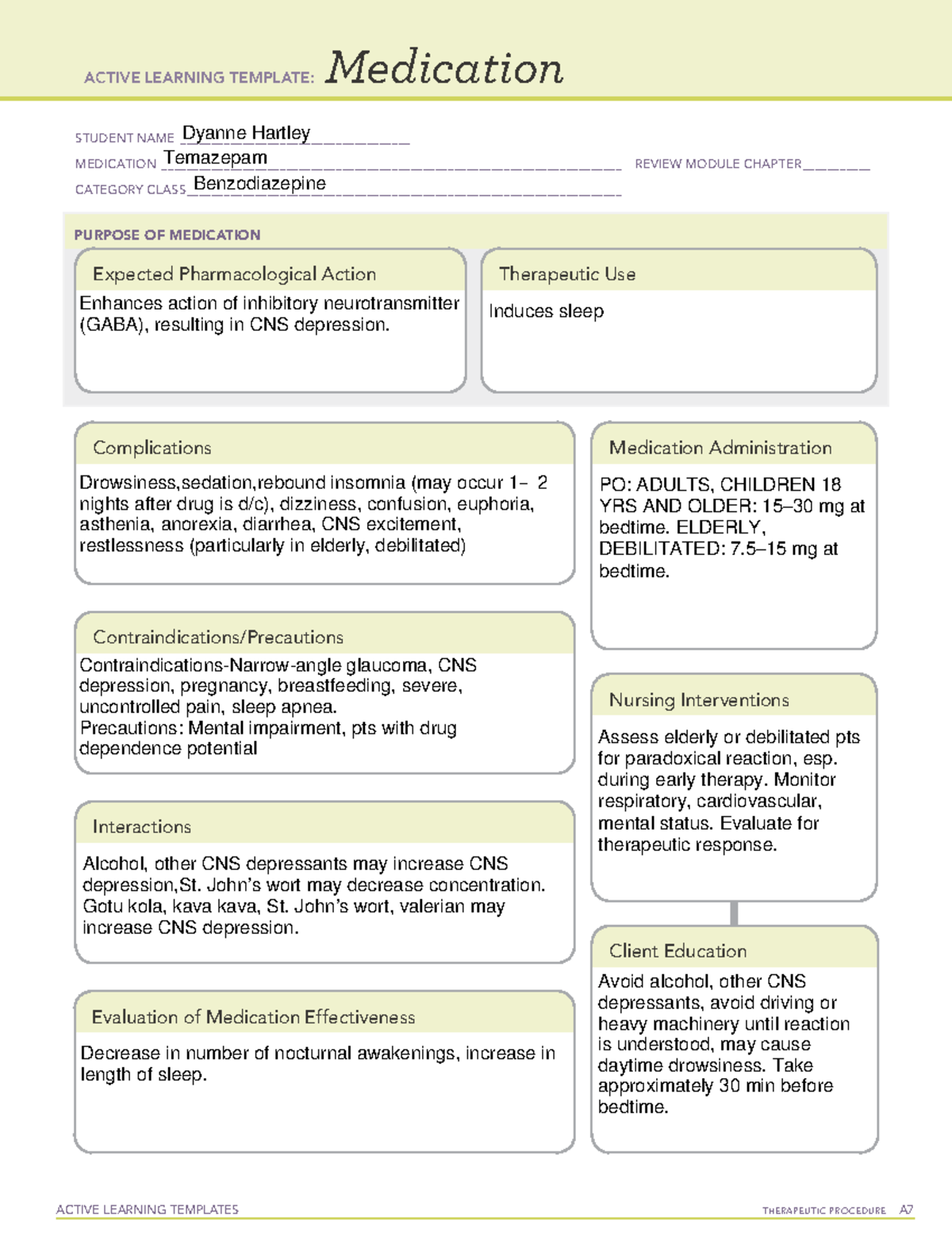 Temazepam - ATI Active Learning Templates - ACTIVE LEARNING TEMPLATES ...