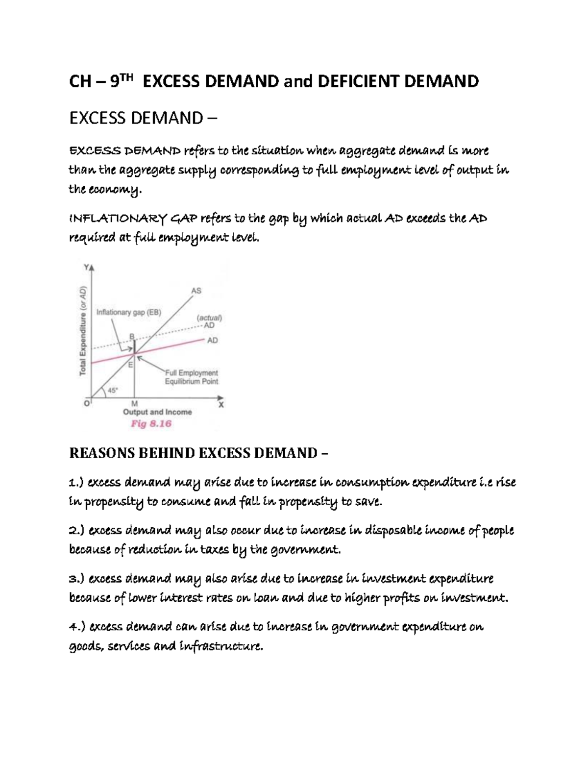 13.) chapter 9 Economics ch 9 CH 9 TH EXCESS DEMAND and DEFICIENT