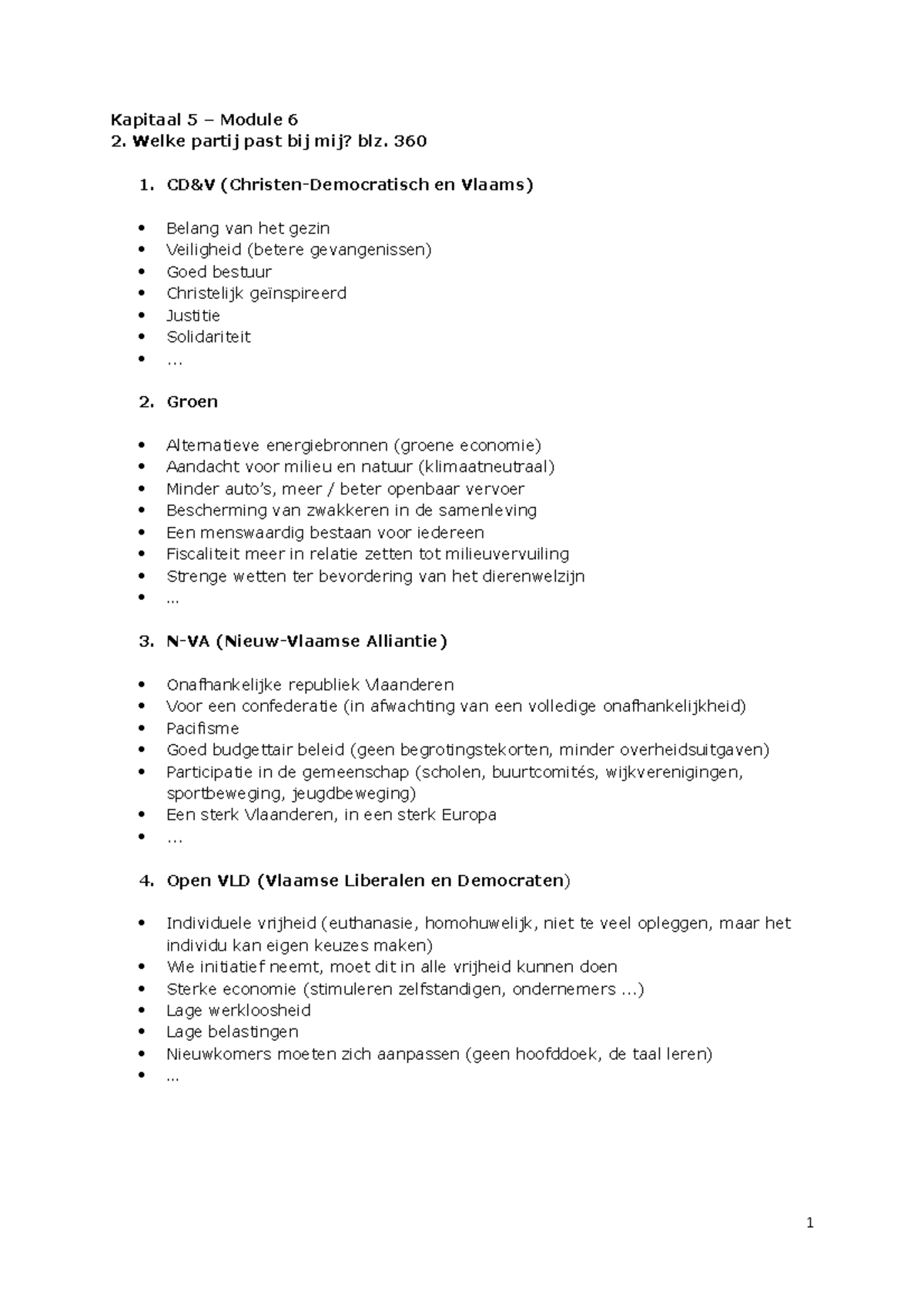 Document politieke partijen voor lln blz. 360 Kapitaal 5 Module 6 2