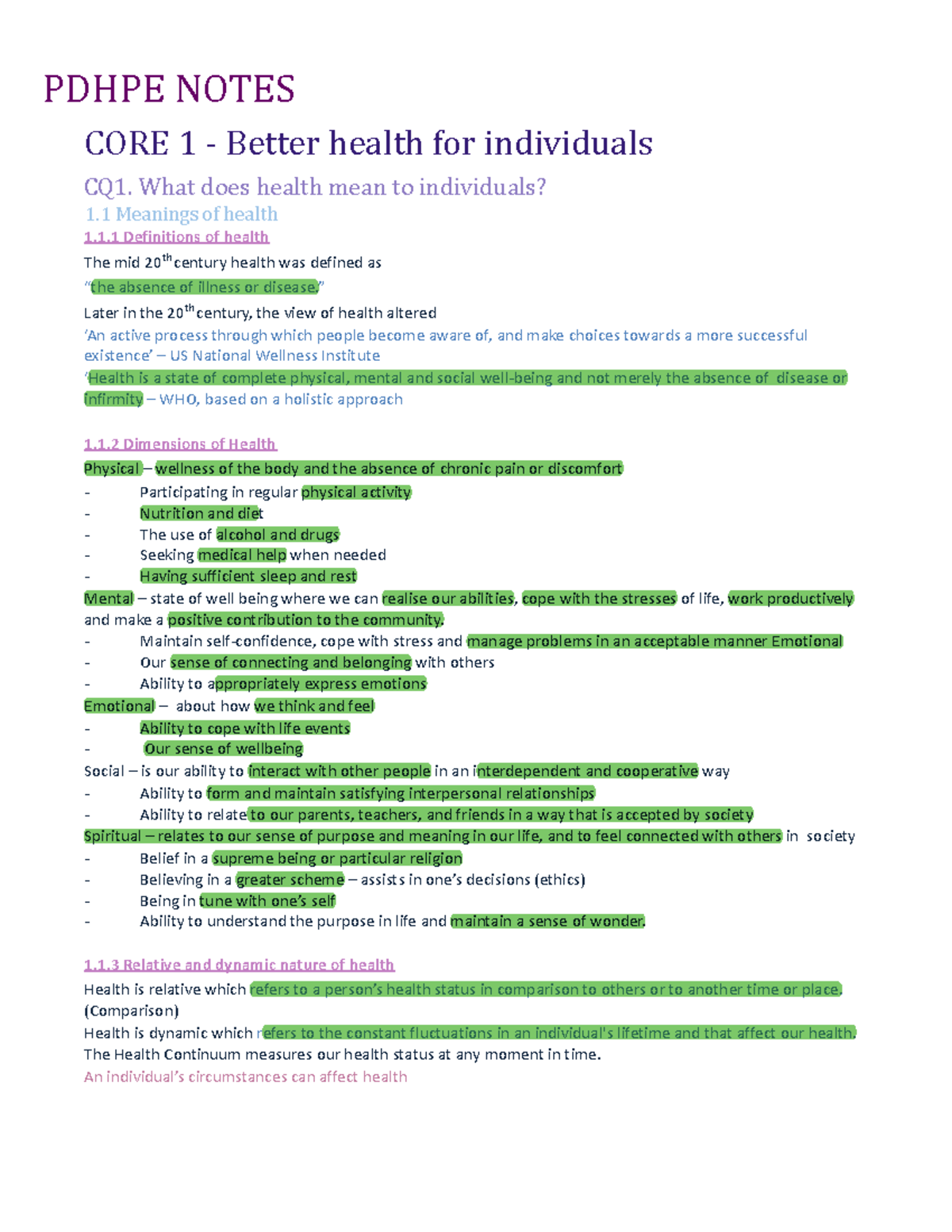 Core 1 and Core 2 Pdhpe - PDHPE NOTES CORE 1 - Better health for ...