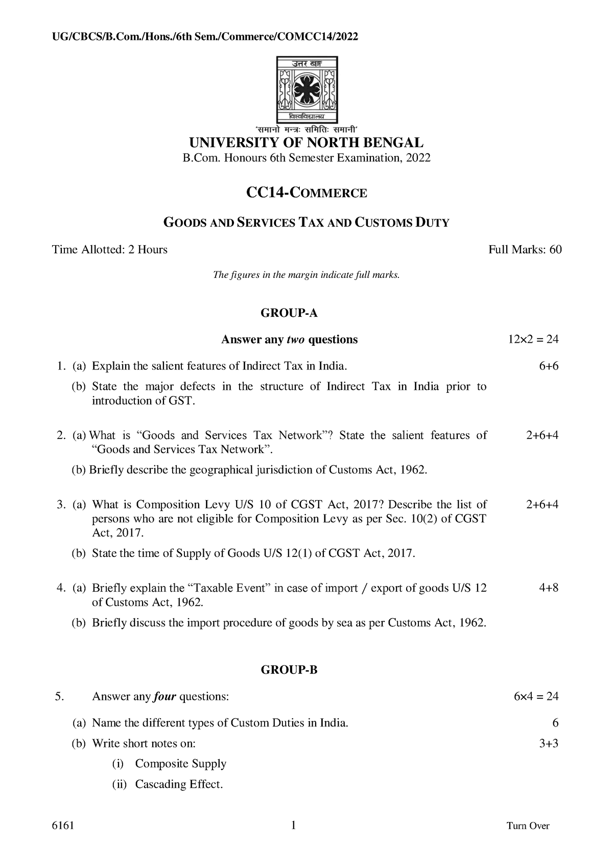 Gst - UG/CBCS/B./Hons./6th Sem./Commerce/COMCC14/ 6161 1 Turn Over ...