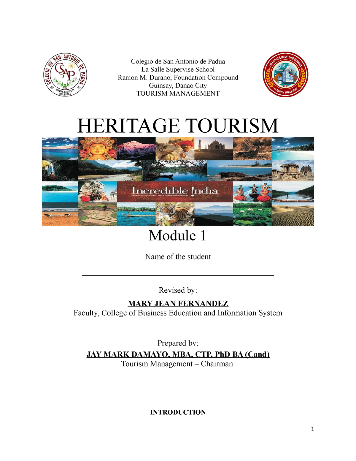 heritage tourism course description