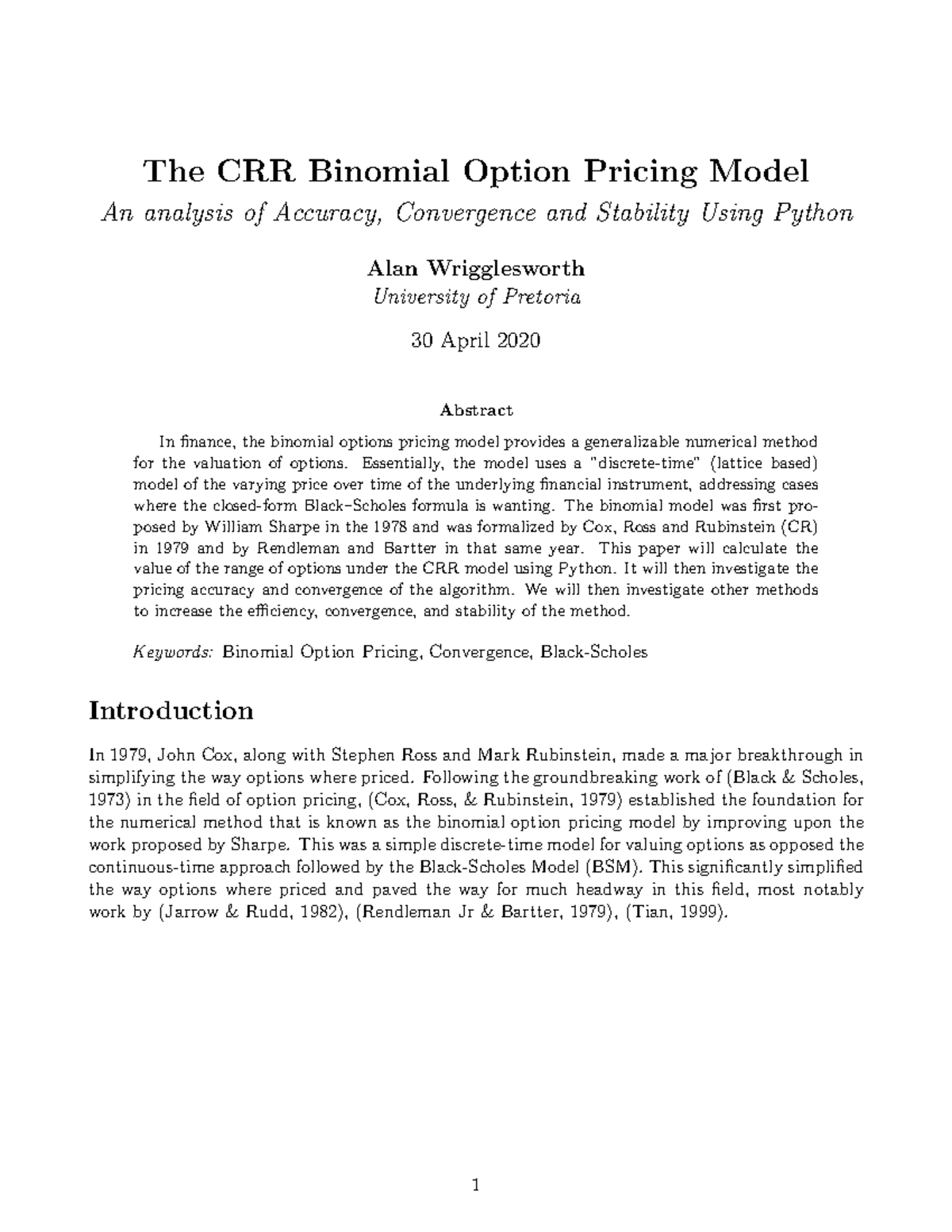 The CRR Binomial Option Pricing Model An - The CRR Binomial Option ...