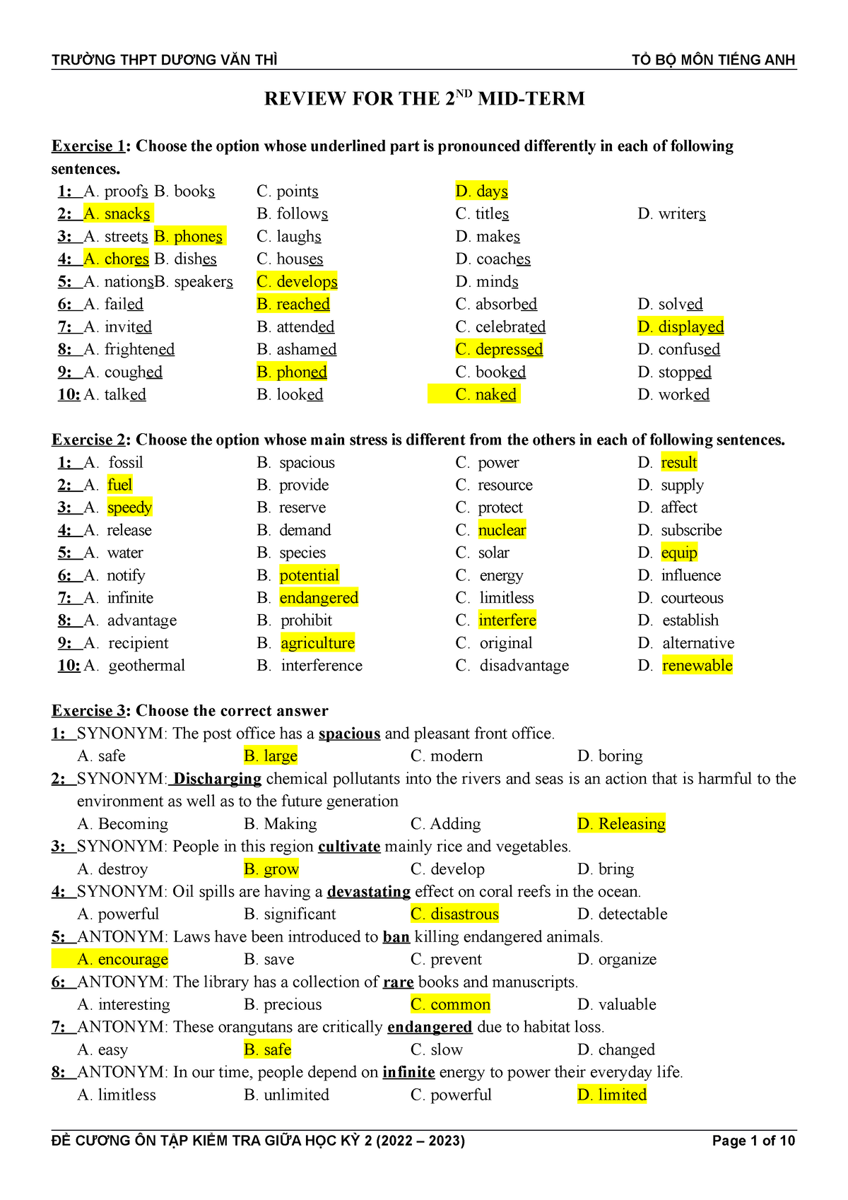 GIUA-HK2-DE - REVIEW FOR THE 2ND MID-TERM Exercise  1: Choose the option - Studocu