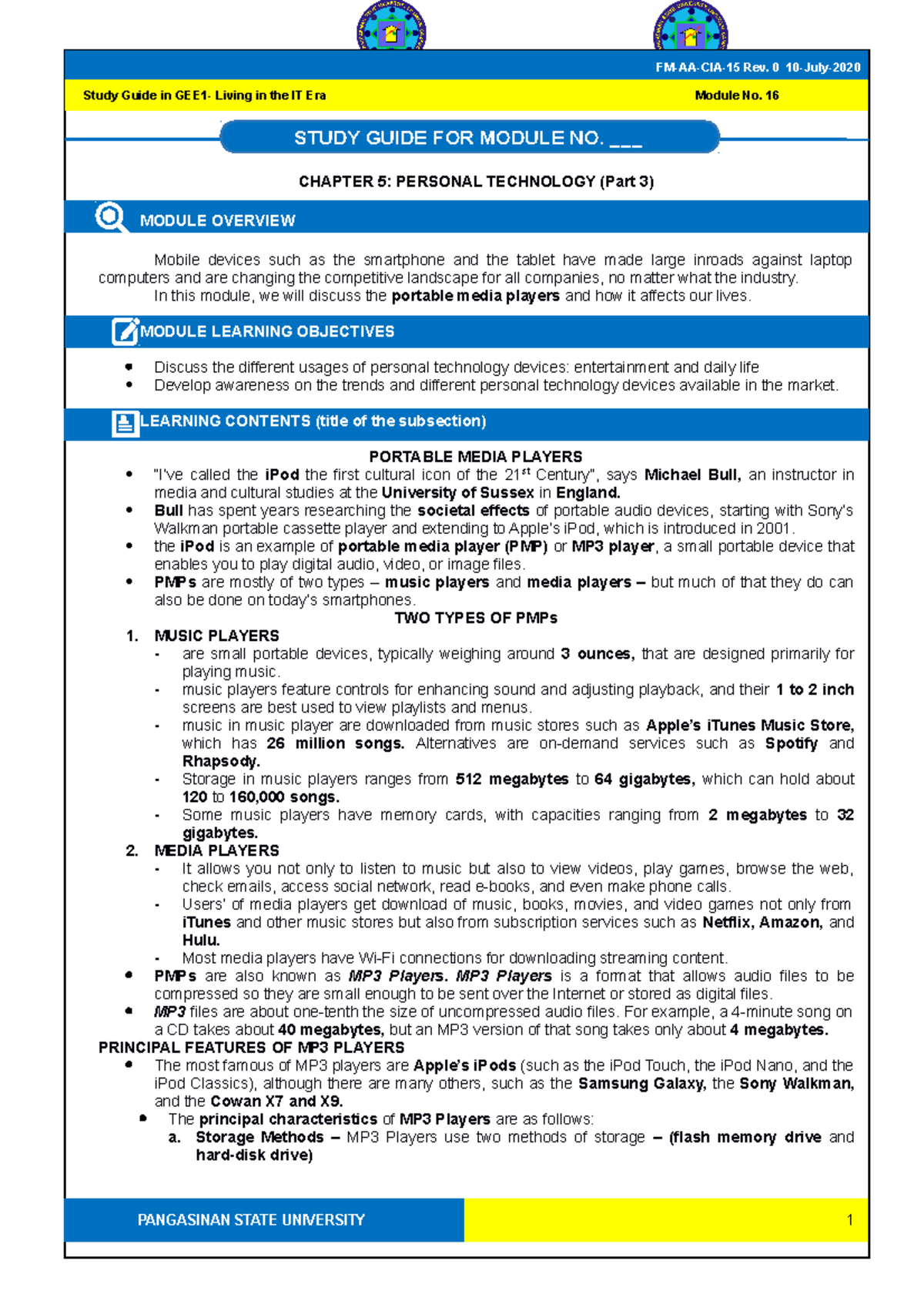 Chapter 5 Part 3 Portable Media Players Copy - Living in the IT Era ...