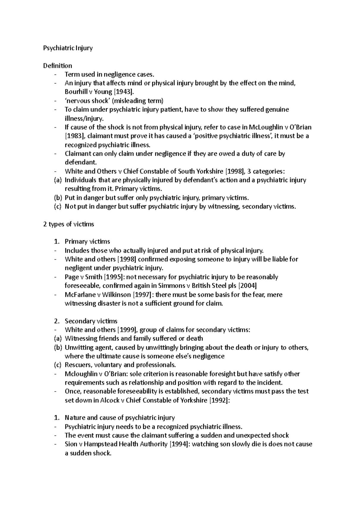 Psychiatric Injury chapter 4 Tort Law Psychiatric Injury