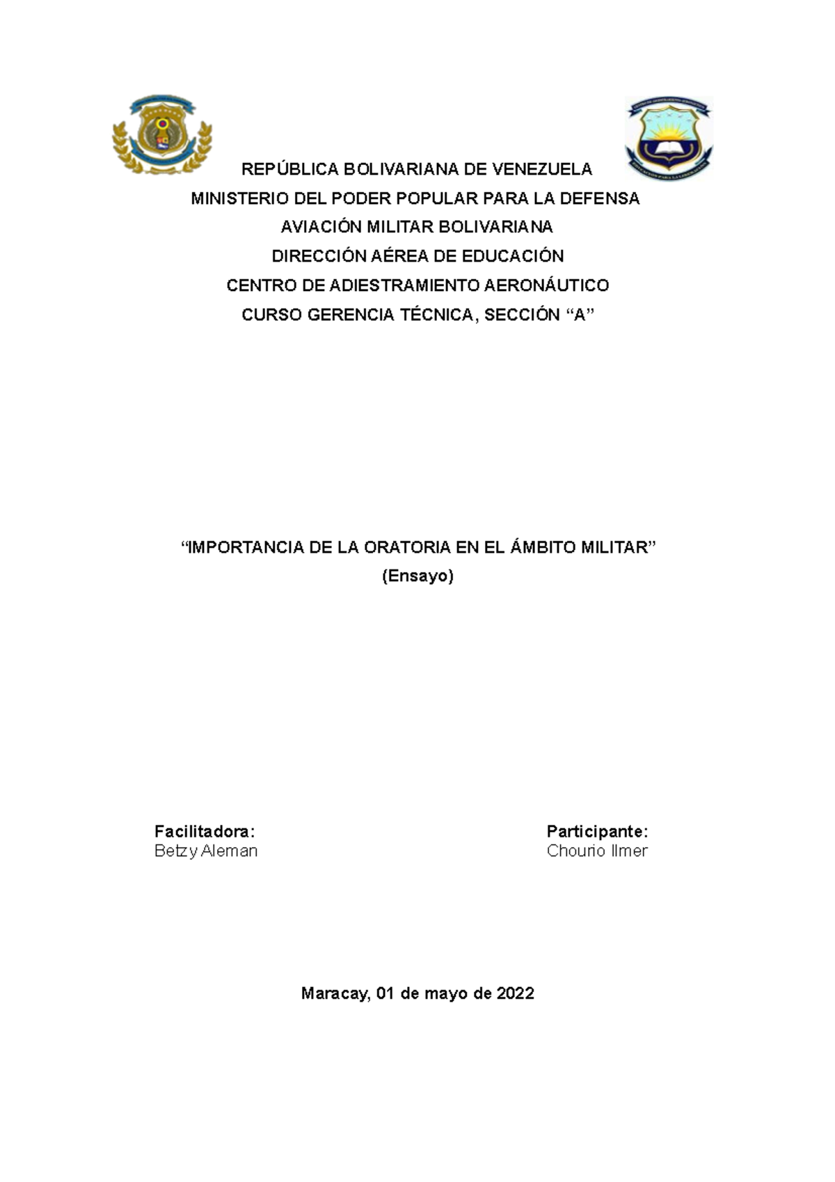 Ensayo (oratoria) la importancia de la oratoria en el ambito militar
