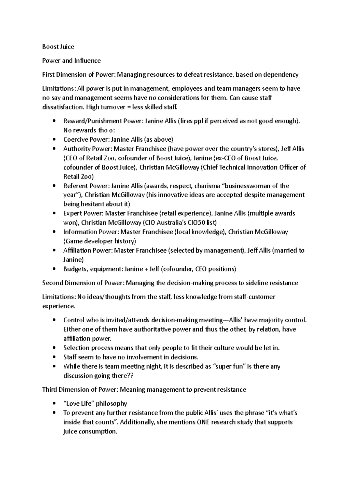 Boost Juice Case Study Power and Influence Boost Juice Power and