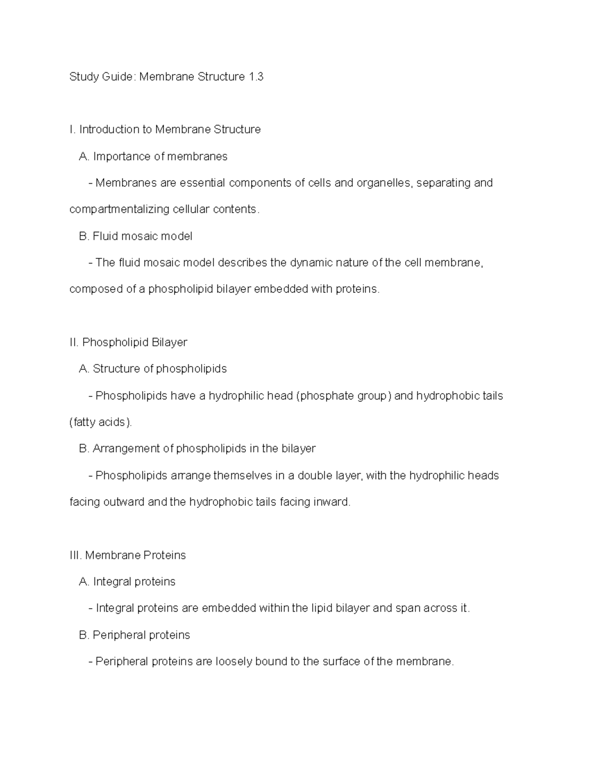 IB Biology Membrane structure 1 - Study Guide: Membrane Structure 1. I ...