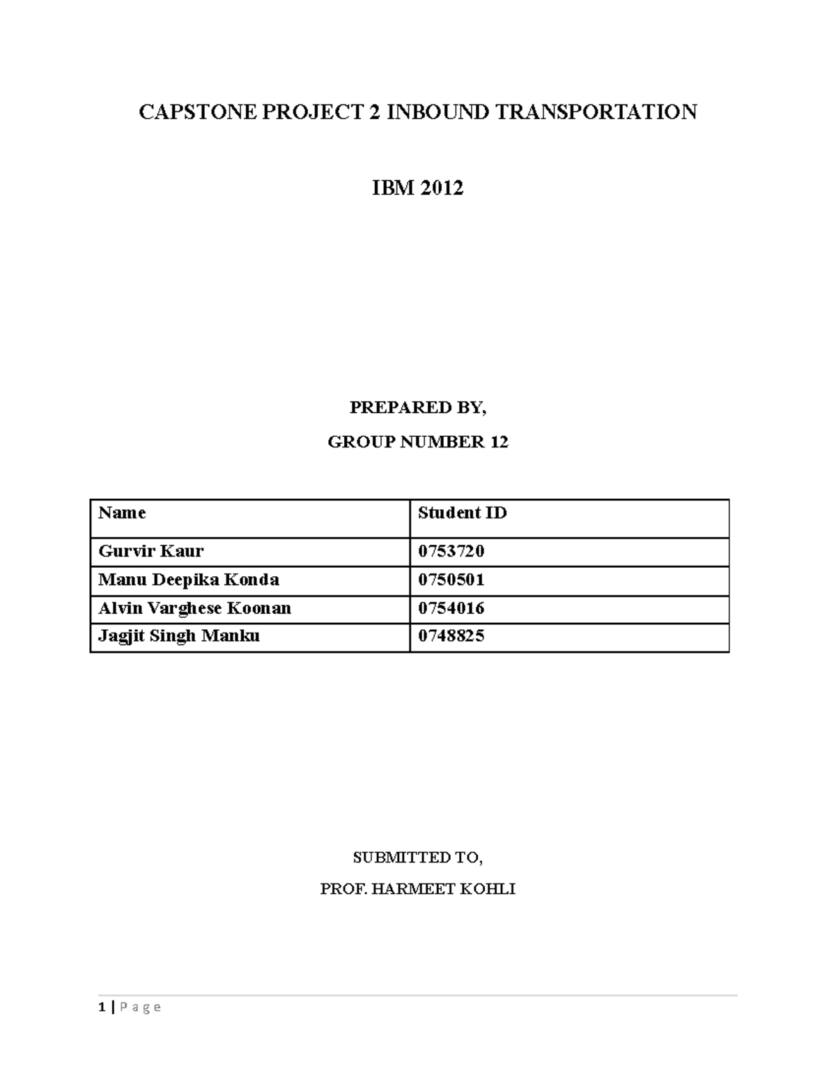 Capstone P2 Shipment Routes CAPSTONE PROJECT 2 INBOUND TRANSPORTATION