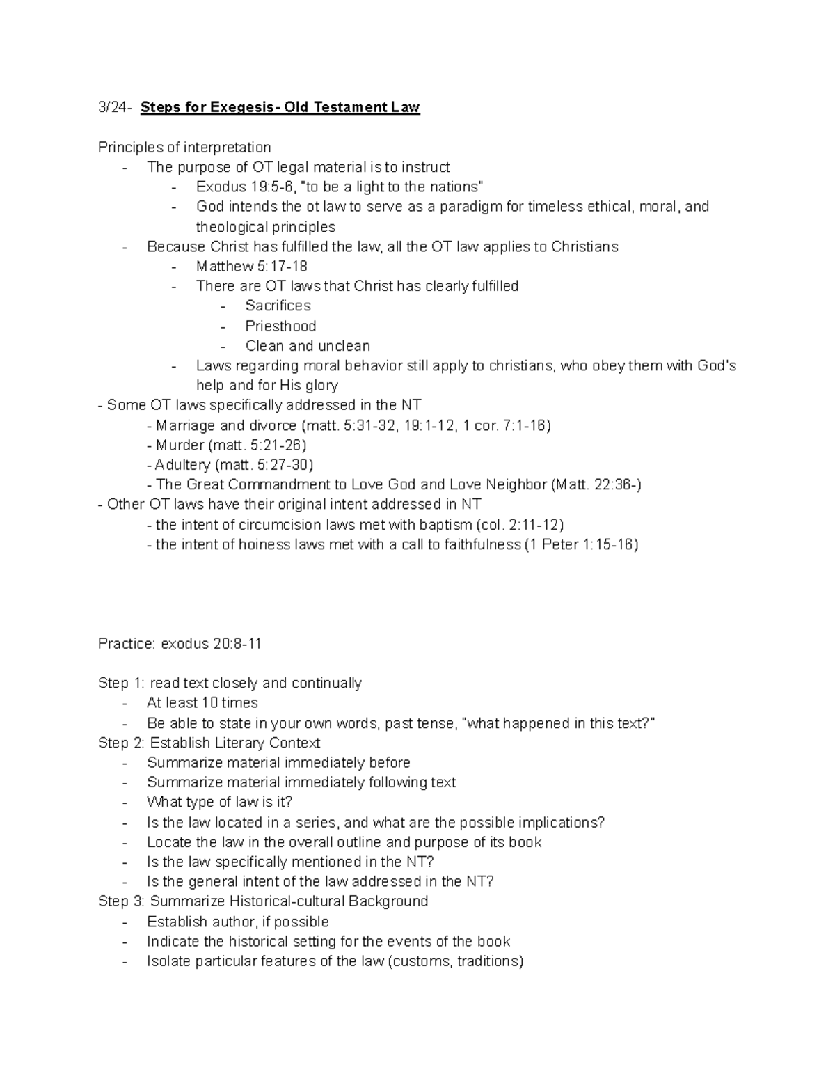 ARB Lecture Notes Pt. 2 - 3/24- Steps for Exegesis- Old Testament Law ...