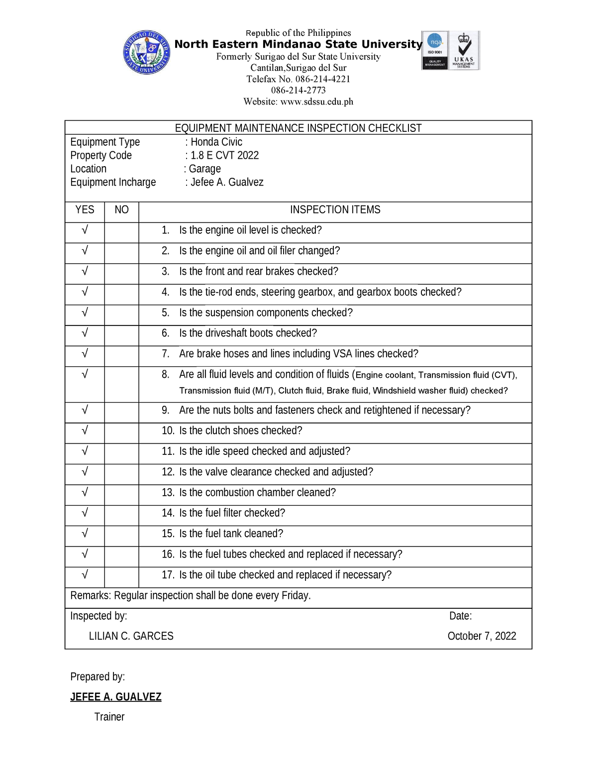 5.1 3D- Equipment Inspection Checklist - Republic of the Philippines ...