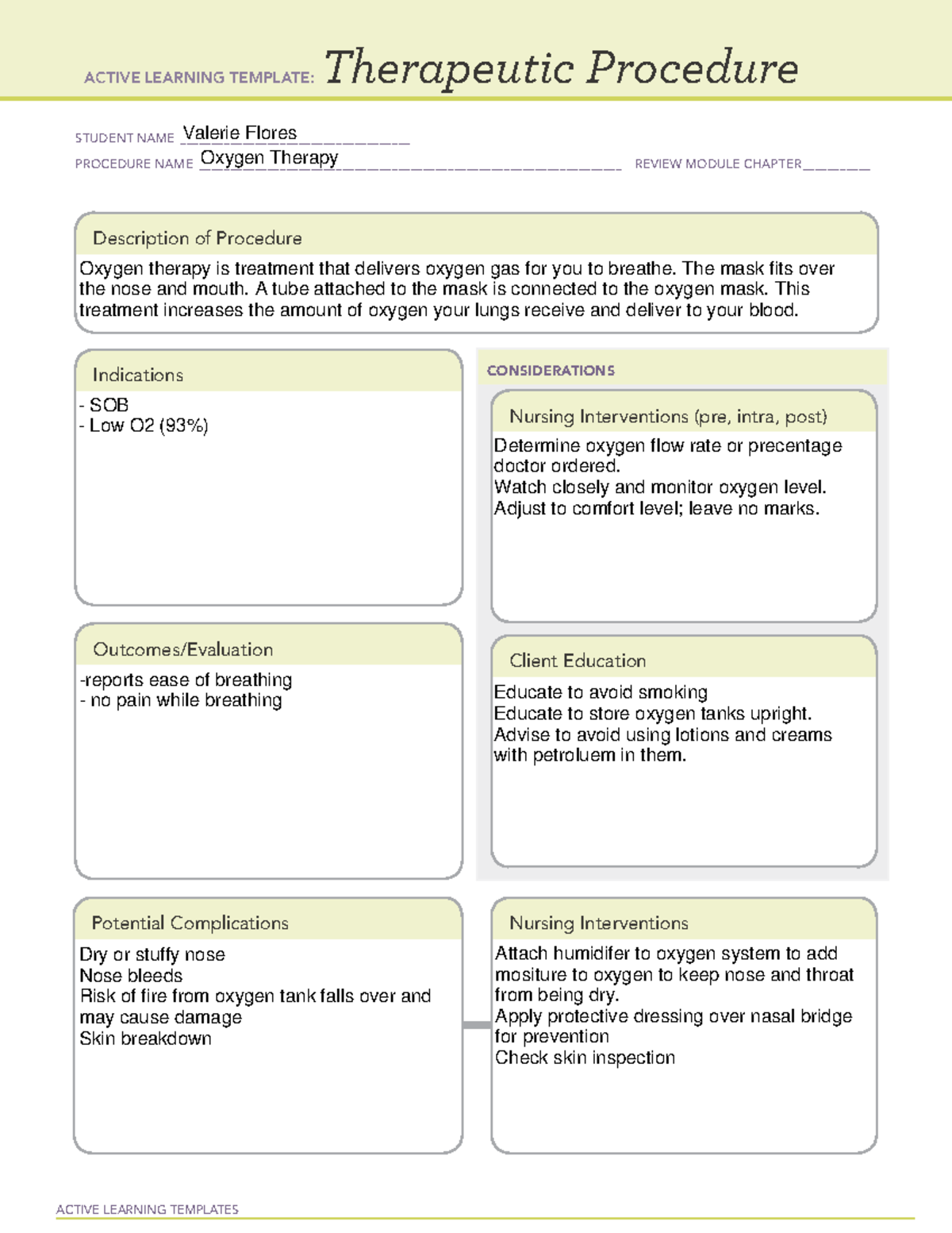 Ati Theraputic Oxygen Therapy ACTIVE LEARNING TEMPLATES Therapeutic 