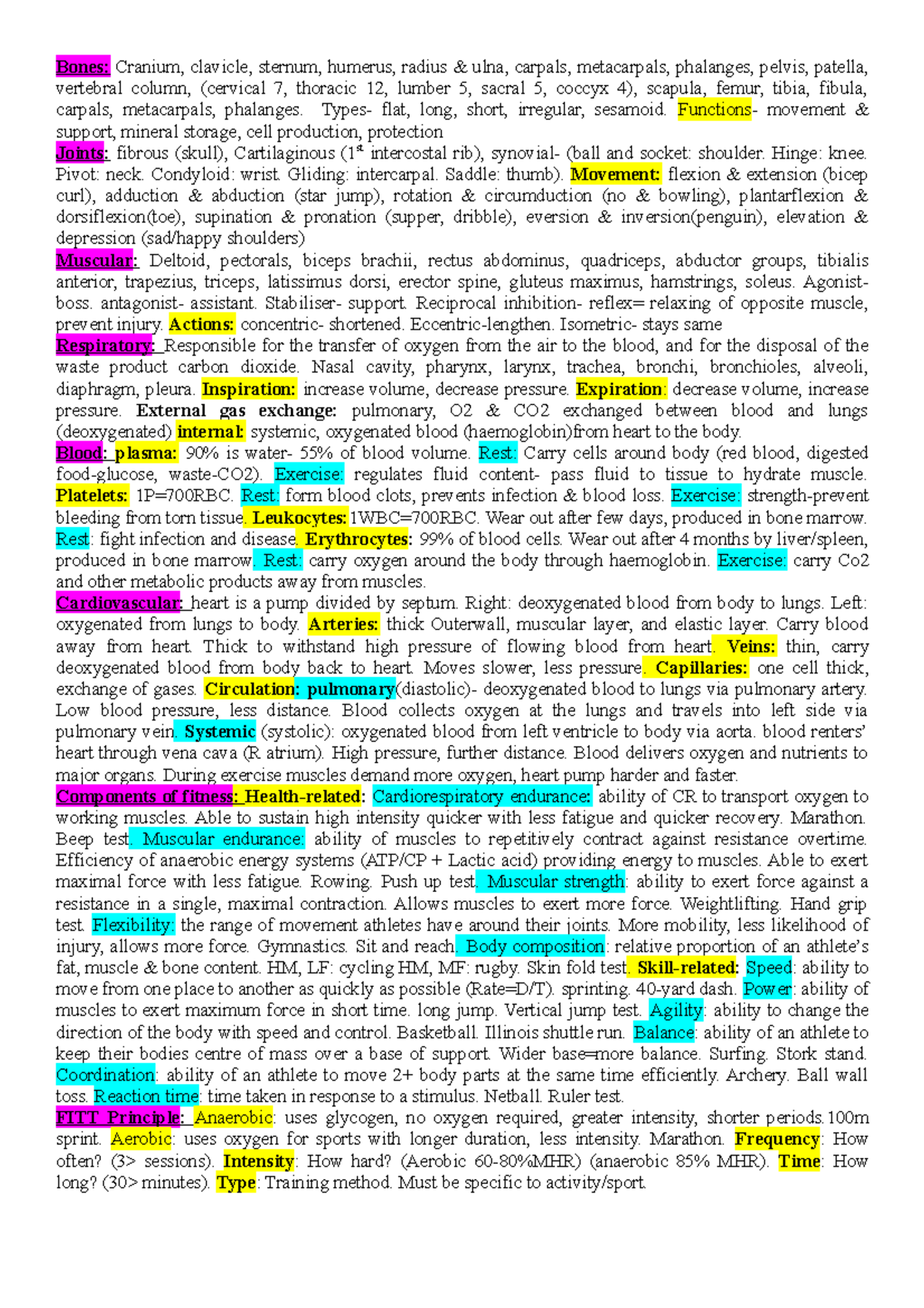 Pdhpe task 2 cheat sheet - Bones: Cranium, clavicle, sternum, humerus ...