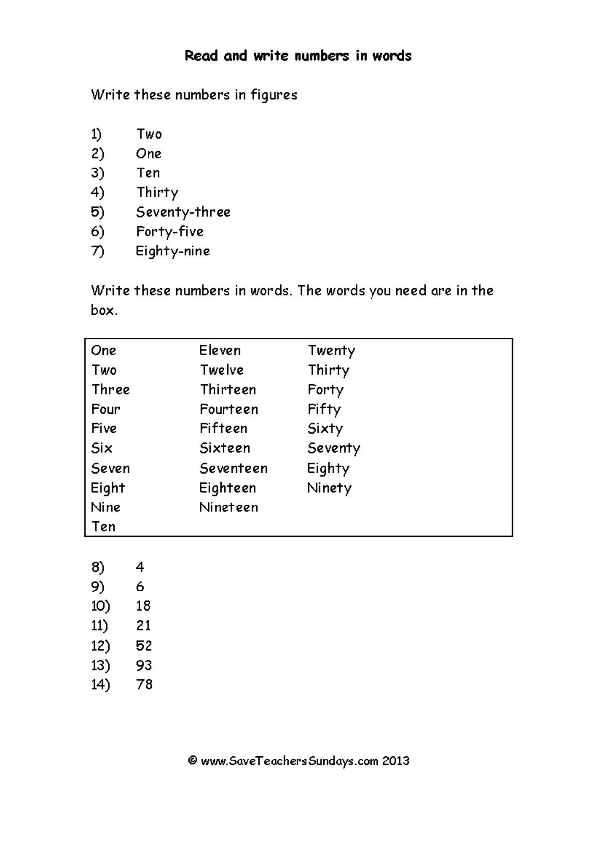 Year 3 Maths Aut001 Reading and writing numbers in words worksheets (4 ...